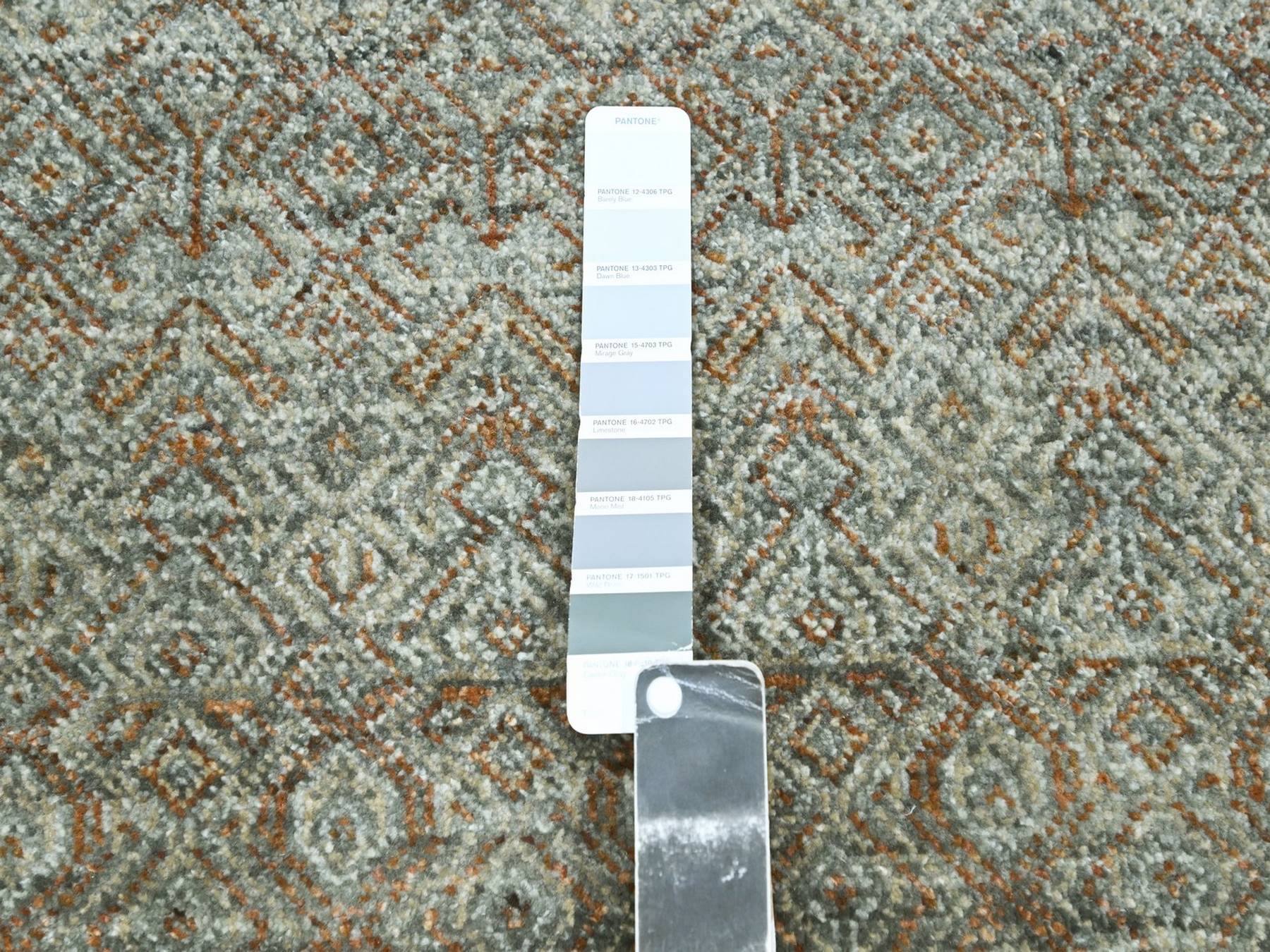 9'1"x12' Sage Green, Kohinoor Herat Pattern, Small Geometric Repetitive Diamond Design, Soft Wool, Tone on Tone, Hand Knotted, Oriental Rug HR77104 - Image 7