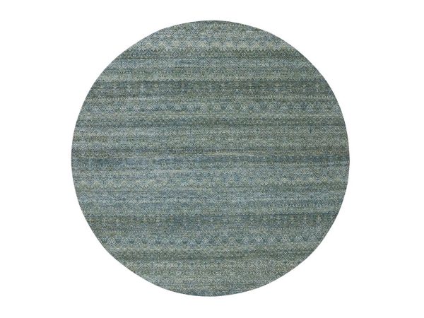 8'x8' Ocean Blue, Hand Knotted, Kohinoor Herat Pattern, Small Geometric Repetitive Diamond Design, Pure Wool, Tone on Tone, Round, Oriental Rug HR77111