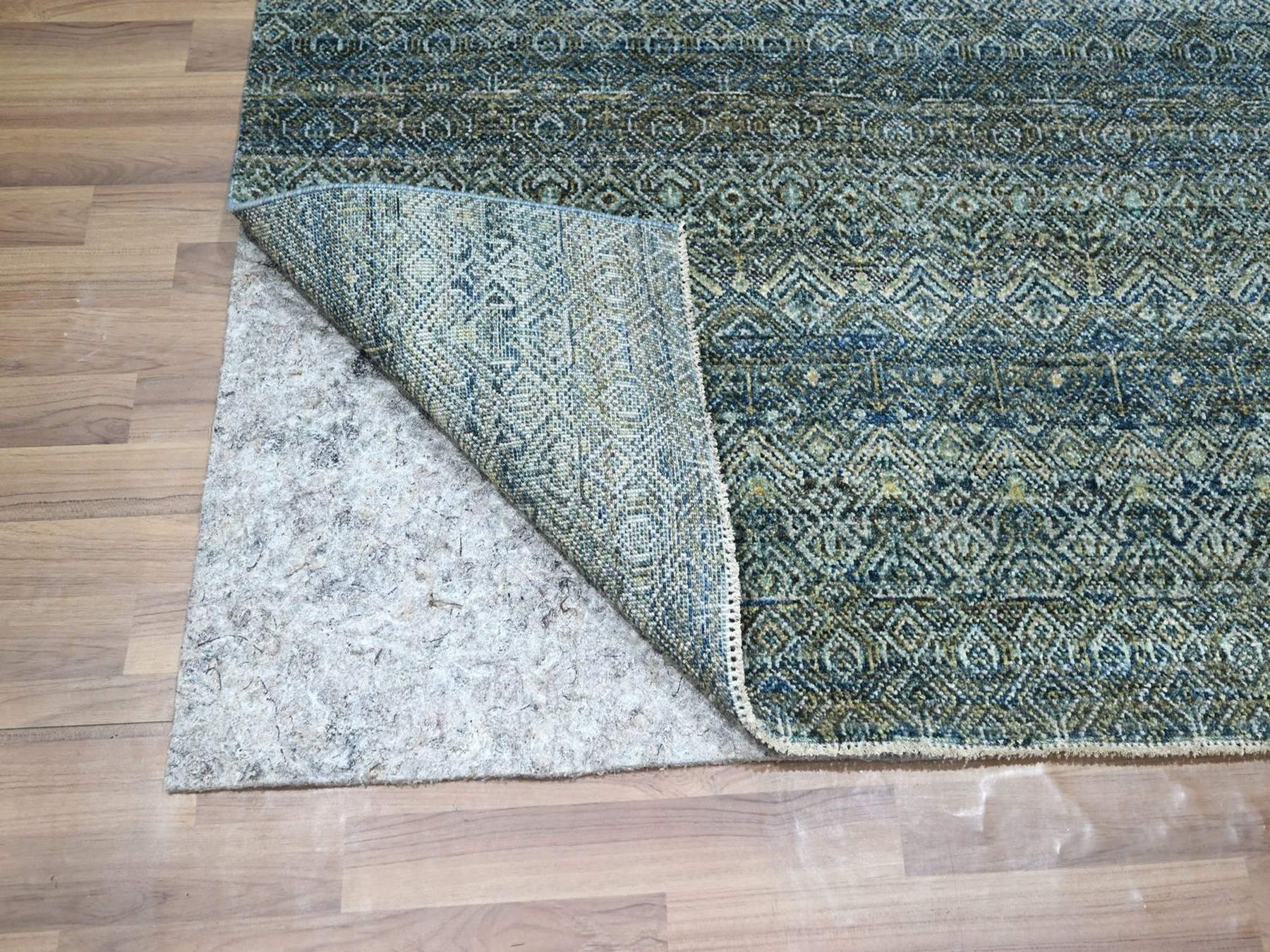 4'1"x6' Ocean Blue, Hand Knotted, Kohinoor Herat Pattern, Small Geometric Repetitive Diamond Design, Soft Wool, Tone on Tone, Oriental Rug HR77114 - Image 3