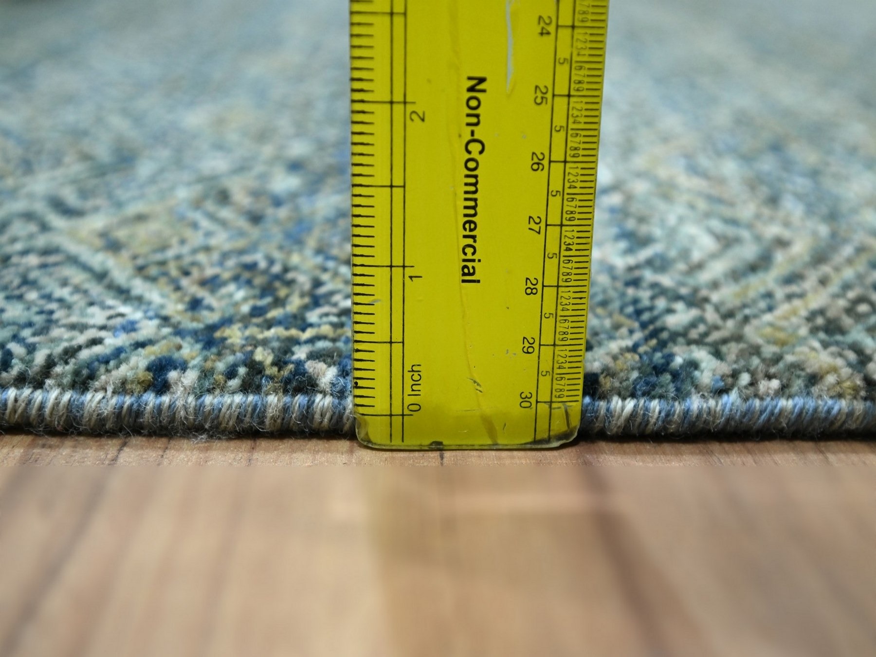 4'1"x6' Ocean Blue, Hand Knotted, Kohinoor Herat Pattern, Small Geometric Repetitive Diamond Design, Soft Wool, Tone on Tone, Oriental Rug HR77114 - Image 6