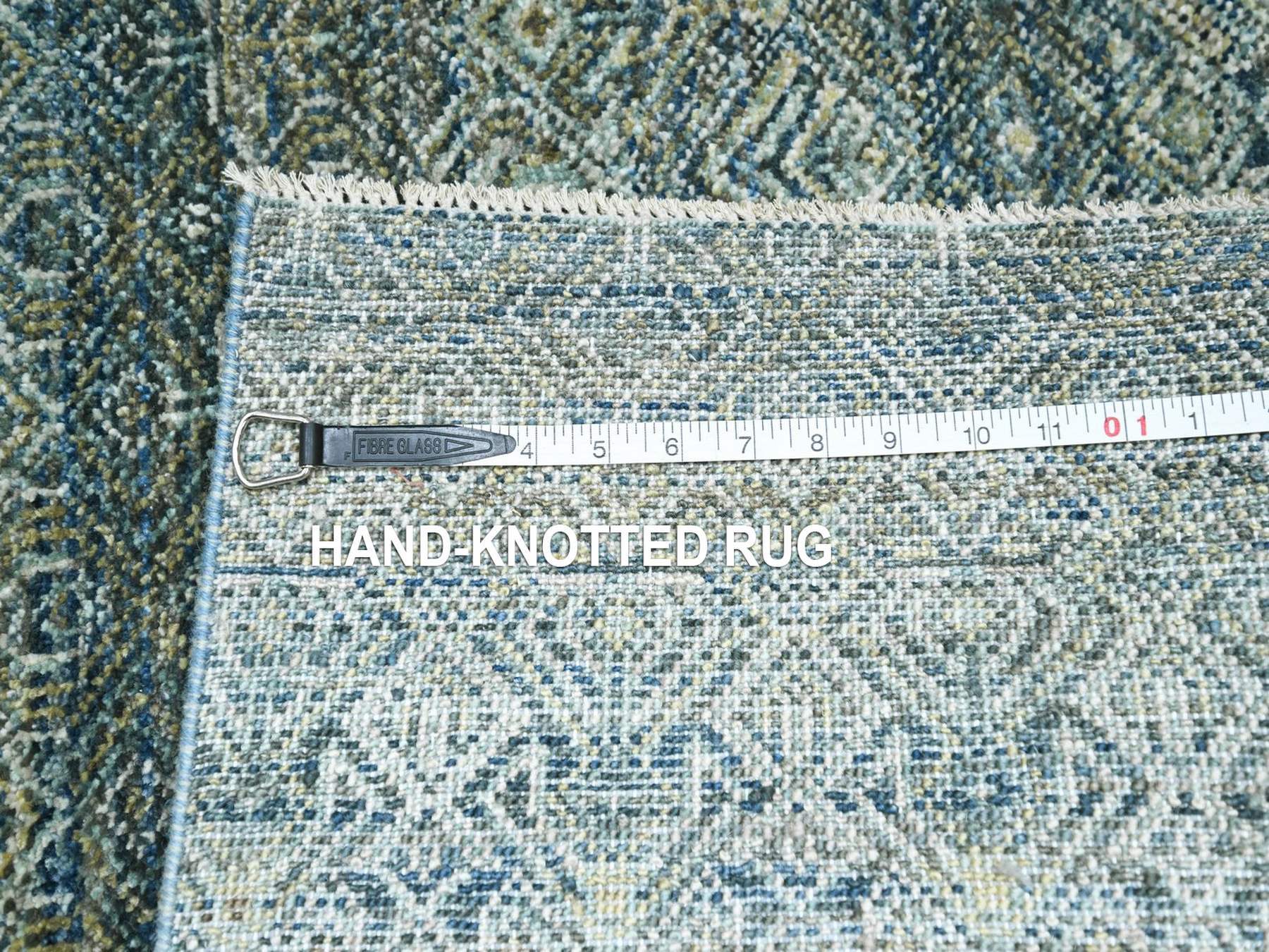 4'1"x6' Ocean Blue, Hand Knotted, Kohinoor Herat Pattern, Small Geometric Repetitive Diamond Design, Soft Wool, Tone on Tone, Oriental Rug HR77114 - Image 7