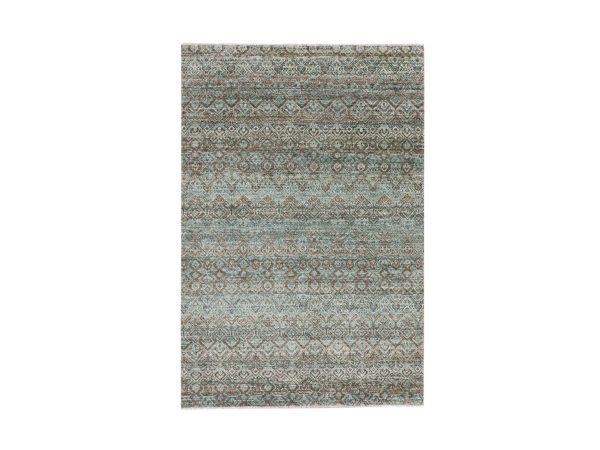 4'1"x6'1" Sage Green, Tone on Tone, Hand Knotted, Kohinoor Herat Pattern, Small Geometric Repetitive Diamond Design, Soft Wool, Oriental Rug HR77115