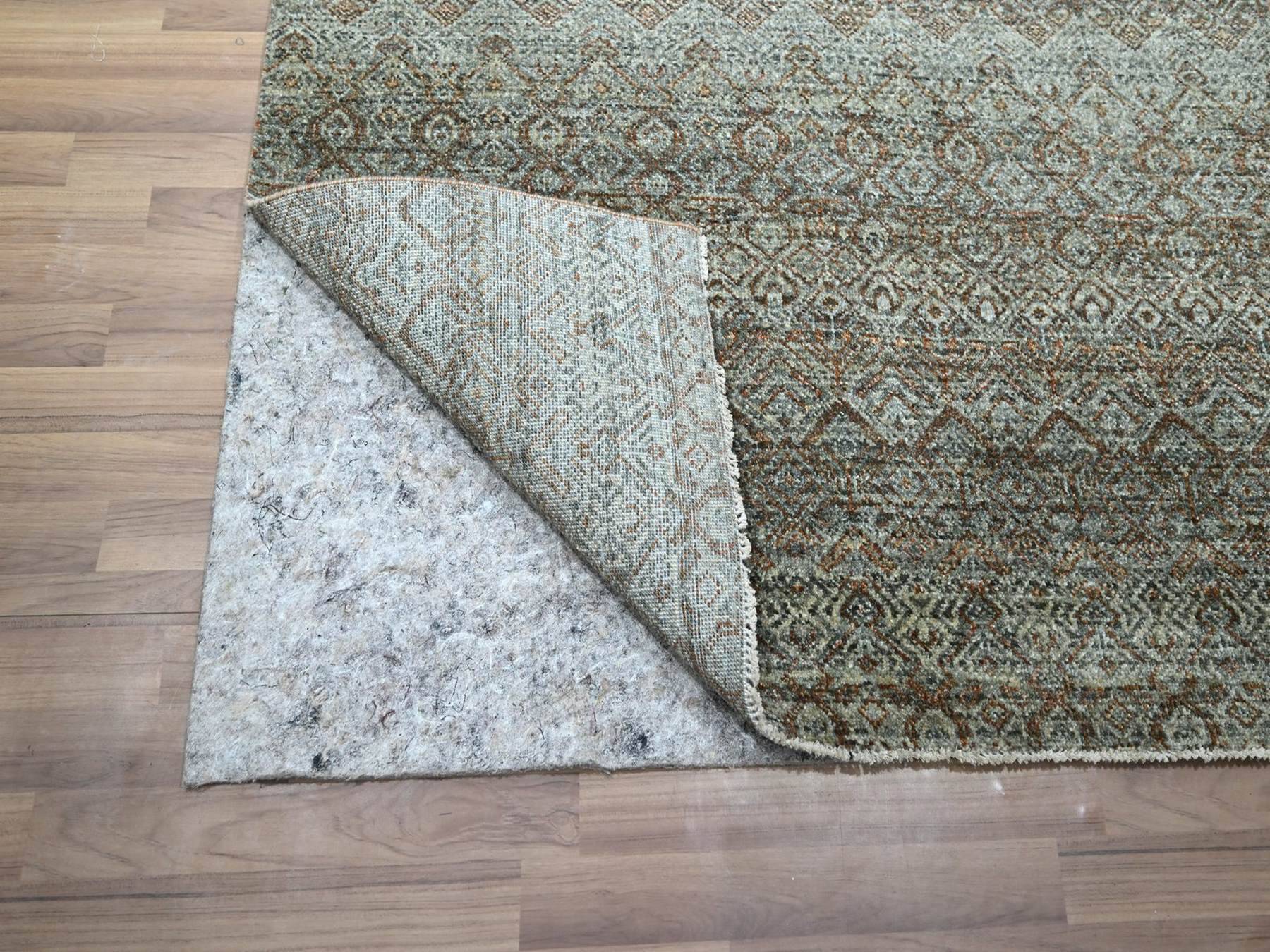 4'1"x6'1" Sage Green, Tone on Tone, Hand Knotted, Kohinoor Herat Pattern, Small Geometric Repetitive Diamond Design, Soft Wool, Oriental Rug HR77115 - Image 3