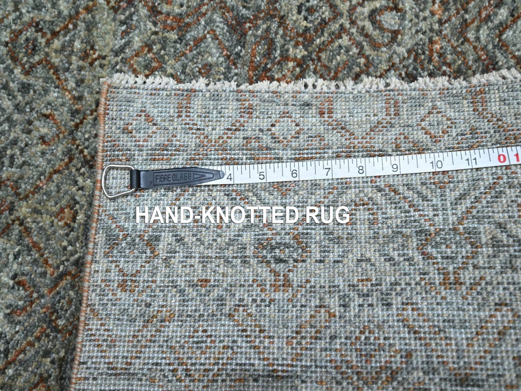4'1"x6'1" Sage Green, Tone on Tone, Hand Knotted, Kohinoor Herat Pattern, Small Geometric Repetitive Diamond Design, Soft Wool, Oriental Rug HR77115 - Image 7