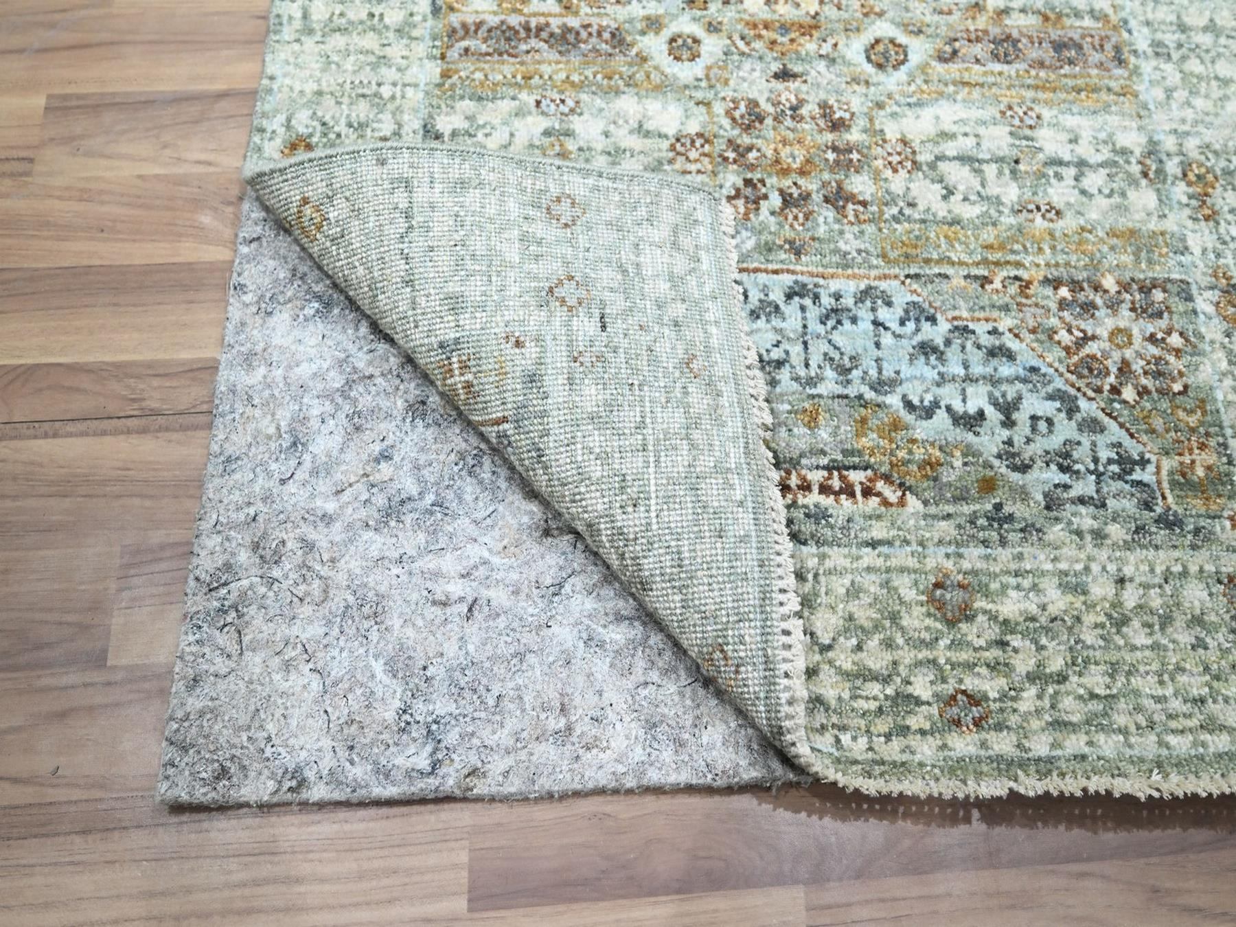 2'6"x6'1" Pistachio Green, Hand Knotted, Pre Historic 14th Century Influence, Mamluk Design, Natural Dyes, Pure Wool, Narrow and Short Runner, Oriental Rug HR77117 - Image 3