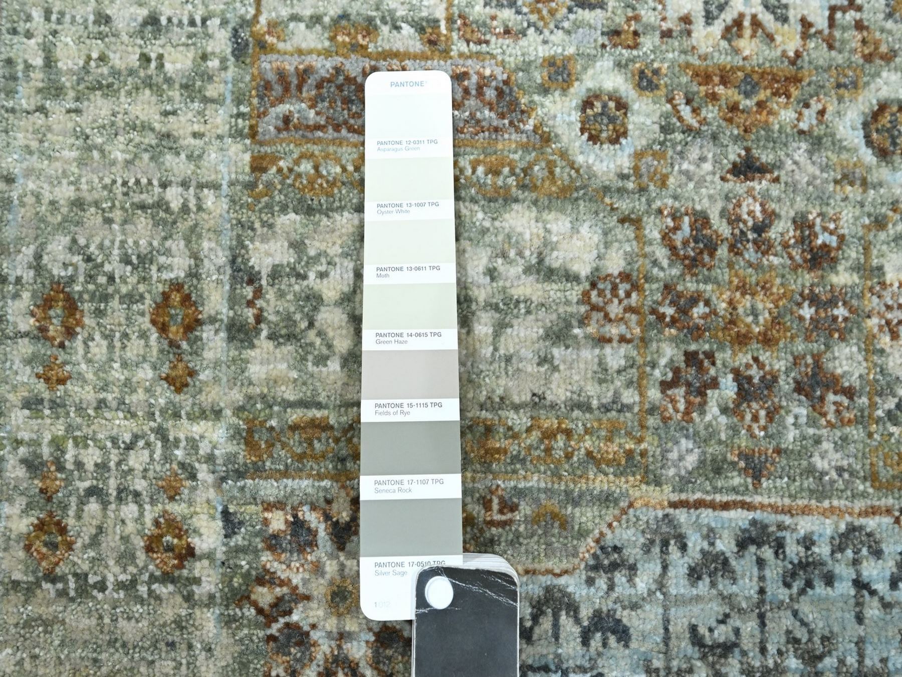 2'6"x6'1" Pistachio Green, Hand Knotted, Pre Historic 14th Century Influence, Mamluk Design, Natural Dyes, Pure Wool, Narrow and Short Runner, Oriental Rug HR77117 - Image 4