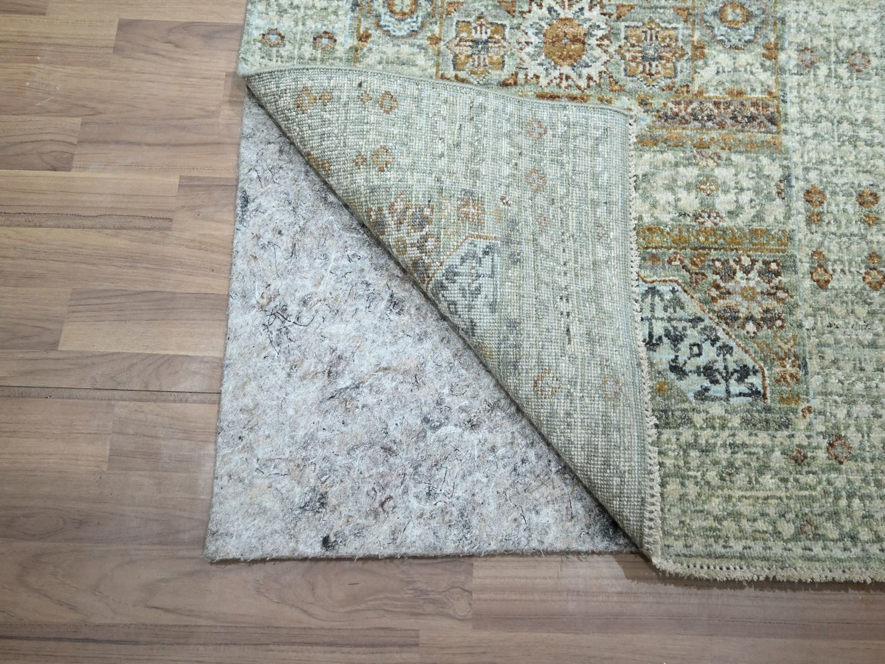 2'6"x6'1" Pistachio Green, Pure Wool, Hand Knotted, Pre Historic 14th Century Influence, Mamluk Design, Natural Dyes, Narrow and Short Runner, Oriental Rug HR77118 - Image 3