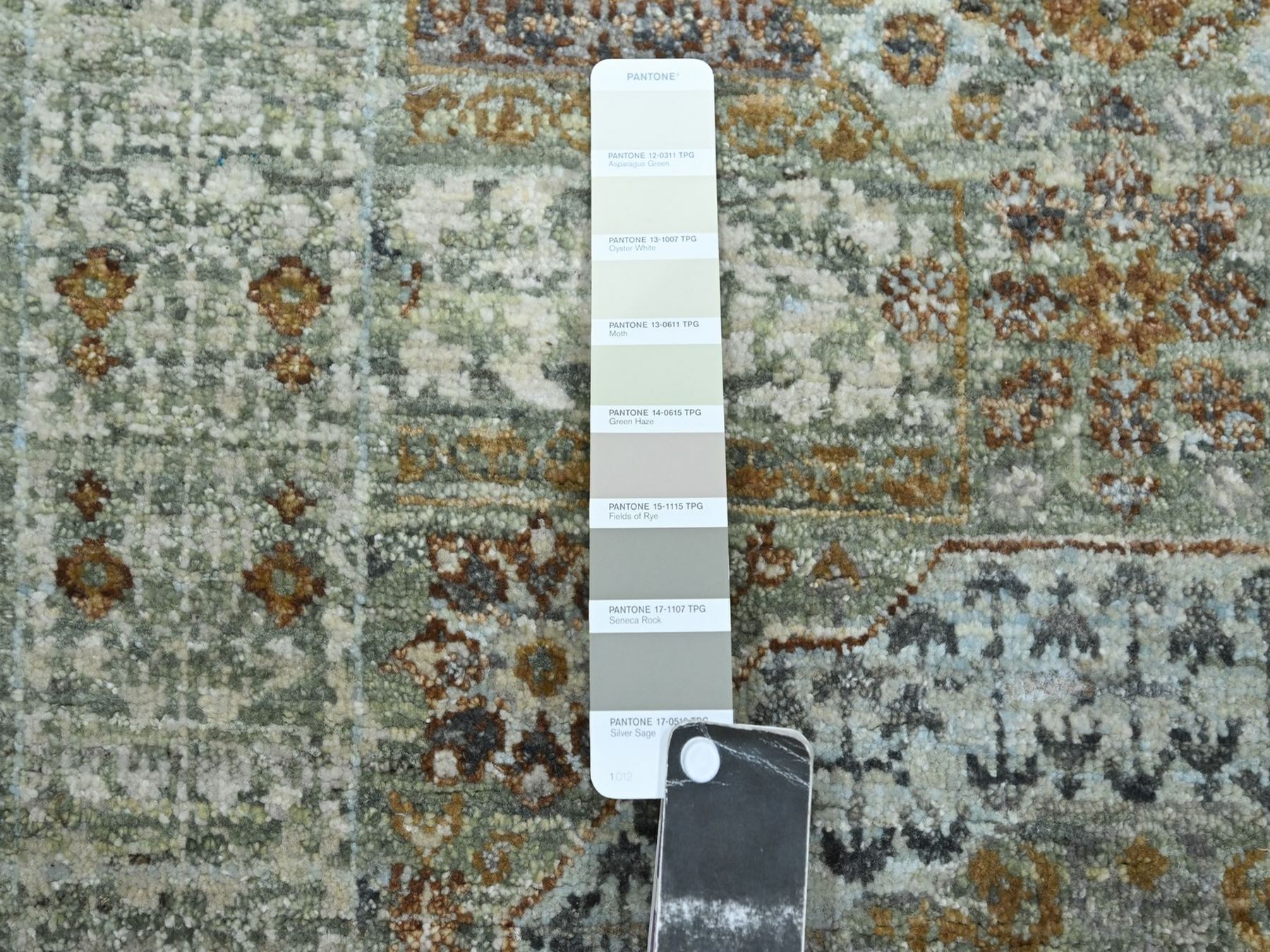 2'6"x6'1" Pistachio Green, Pure Wool, Hand Knotted, Pre Historic 14th Century Influence, Mamluk Design, Natural Dyes, Narrow and Short Runner, Oriental Rug HR77118 - Image 4