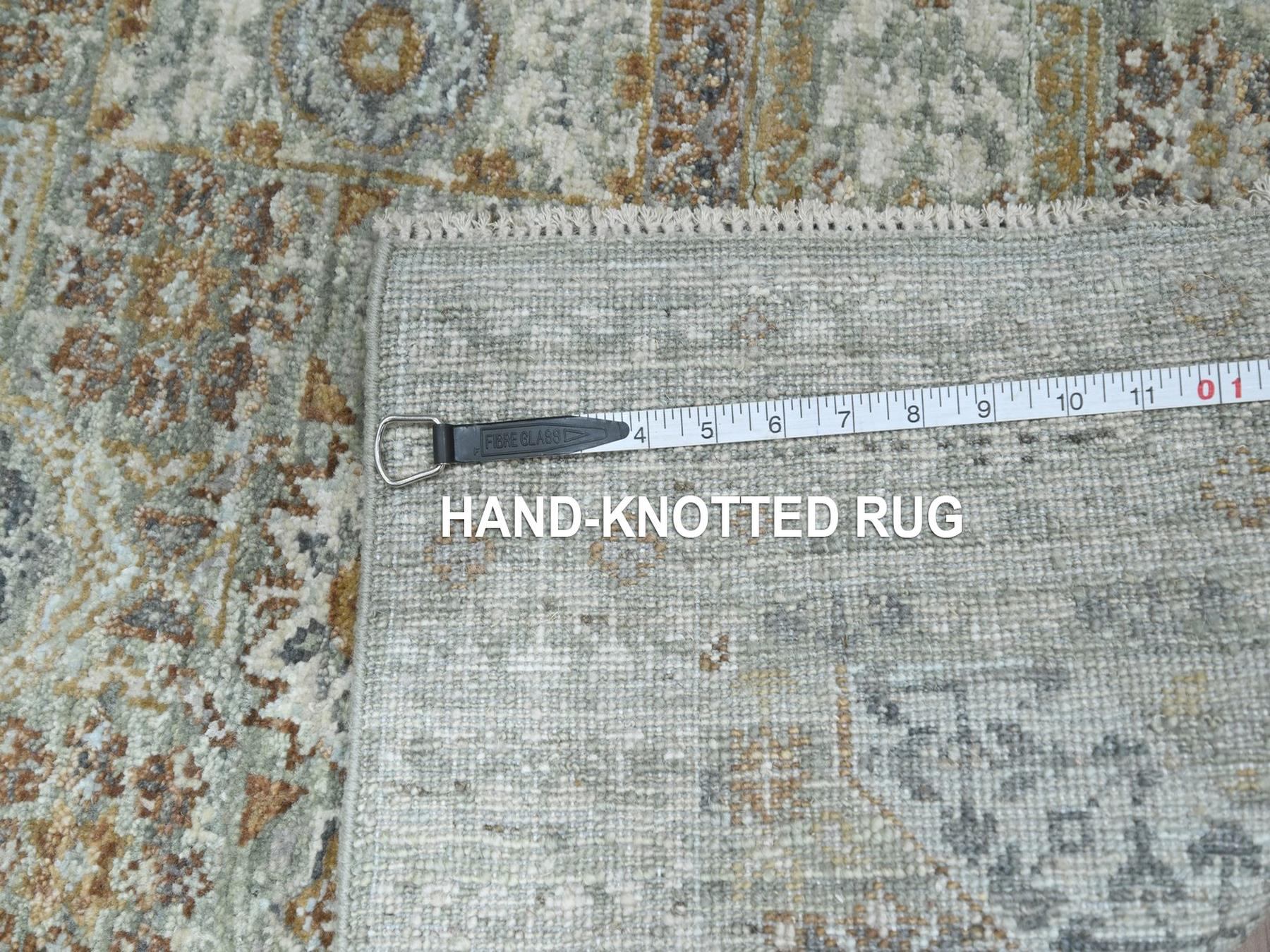 2'6"x6'1" Pistachio Green, Pure Wool, Hand Knotted, Pre Historic 14th Century Influence, Mamluk Design, Natural Dyes, Narrow and Short Runner, Oriental Rug HR77118 - Image 7