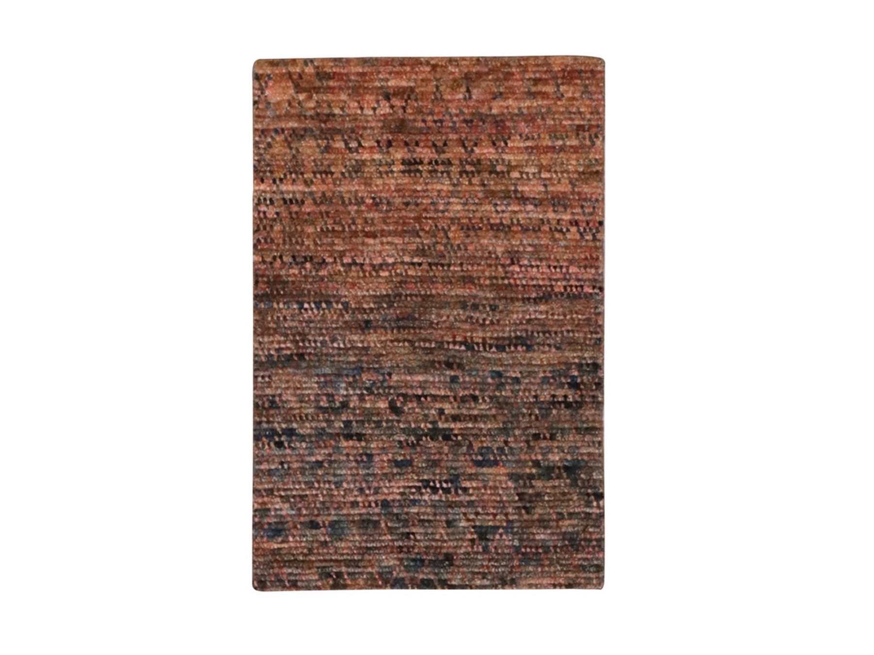 2'x3' Shades of Brown, Pure Wool, Grass Design with Looped Pile, Hand Knotted, Mat, Sample, Oriental Rug HR77120