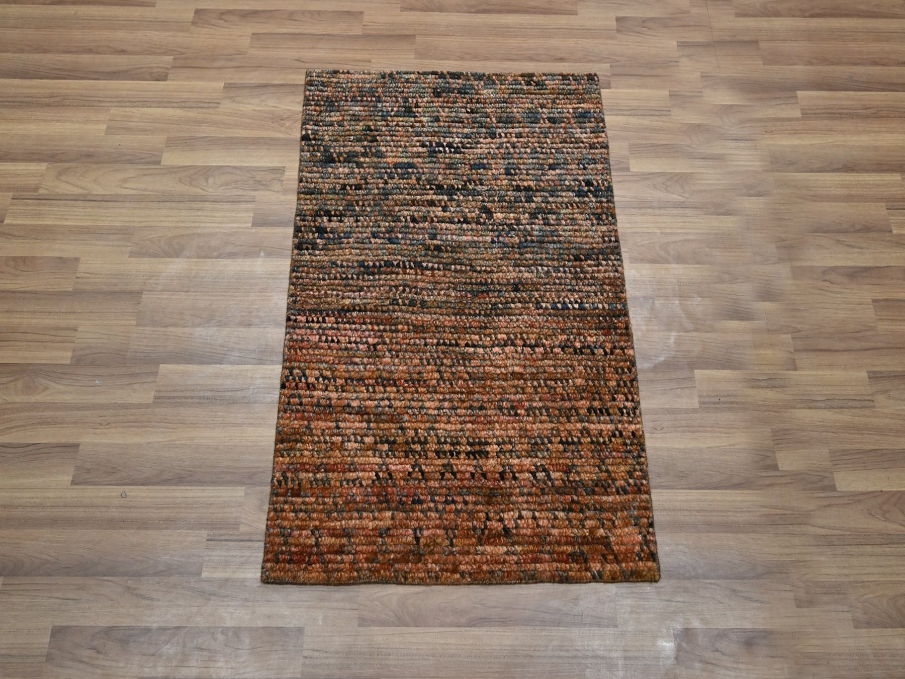 2'x3' Shades of Brown, Pure Wool, Grass Design with Looped Pile, Hand Knotted, Mat, Sample, Oriental Rug HR77120 - Image 2
