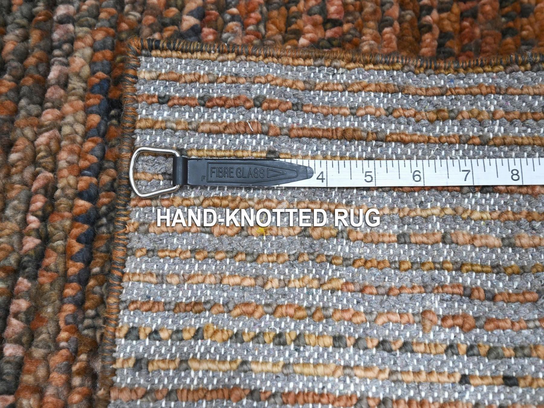 2'x3' Shades of Brown, Pure Wool, Grass Design with Looped Pile, Hand Knotted, Mat, Sample, Oriental Rug HR77120 - Image 4