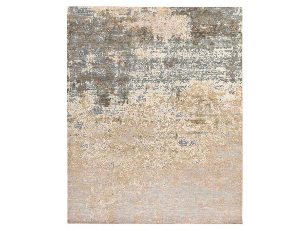 8'x9'10" Gray-Beige, Persian Knot, Galaxy Modern Abstract Design in Soft Colors, Wool and Silk, Denser Weave, Hand Knotted, Oriental Rug HR78665
