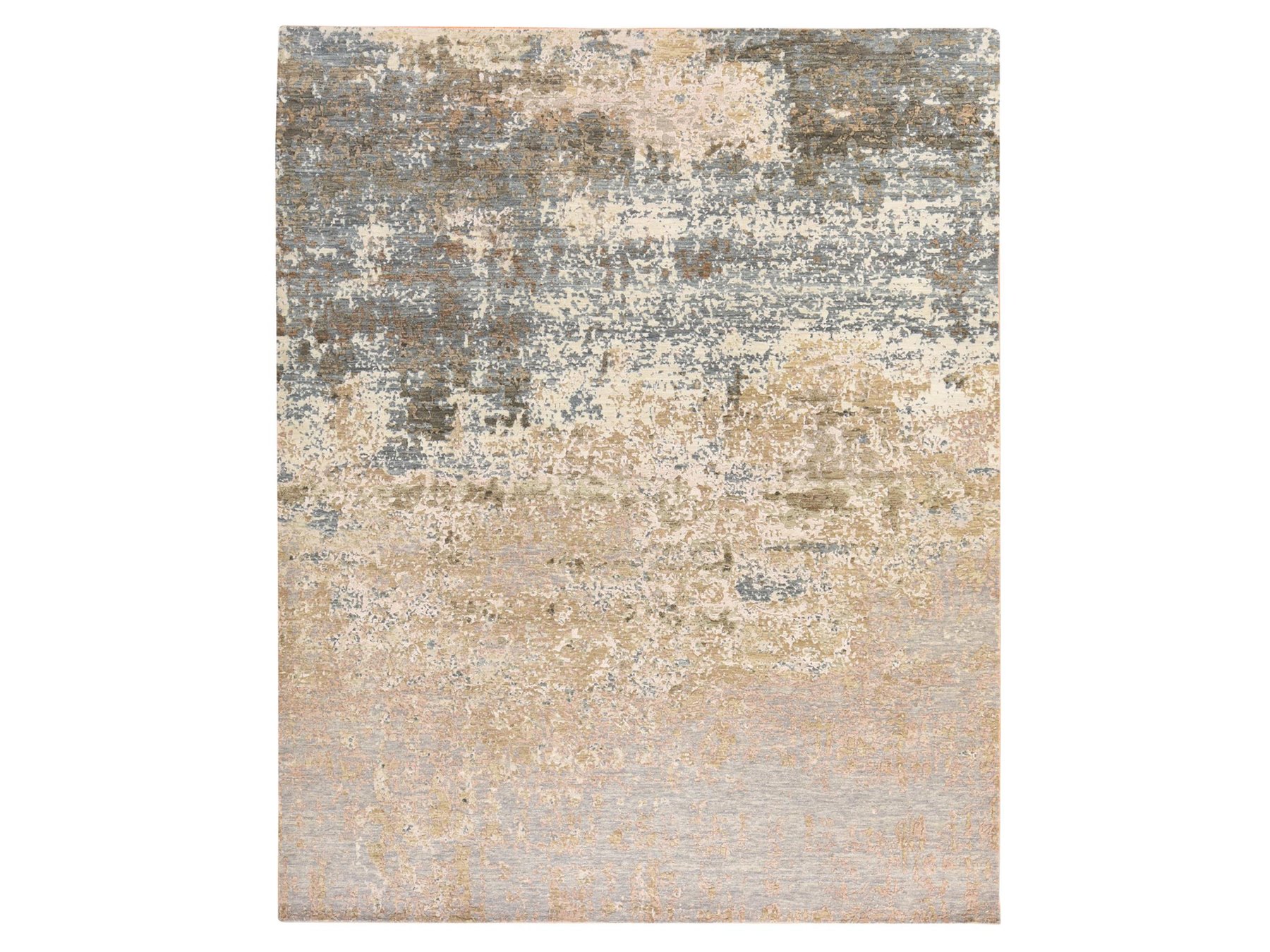 8'x9'10" Gray-Beige, Persian Knot, Galaxy Modern Abstract Design in Soft Colors, Wool and Silk, Denser Weave, Hand Knotted, Oriental Rug HR78665