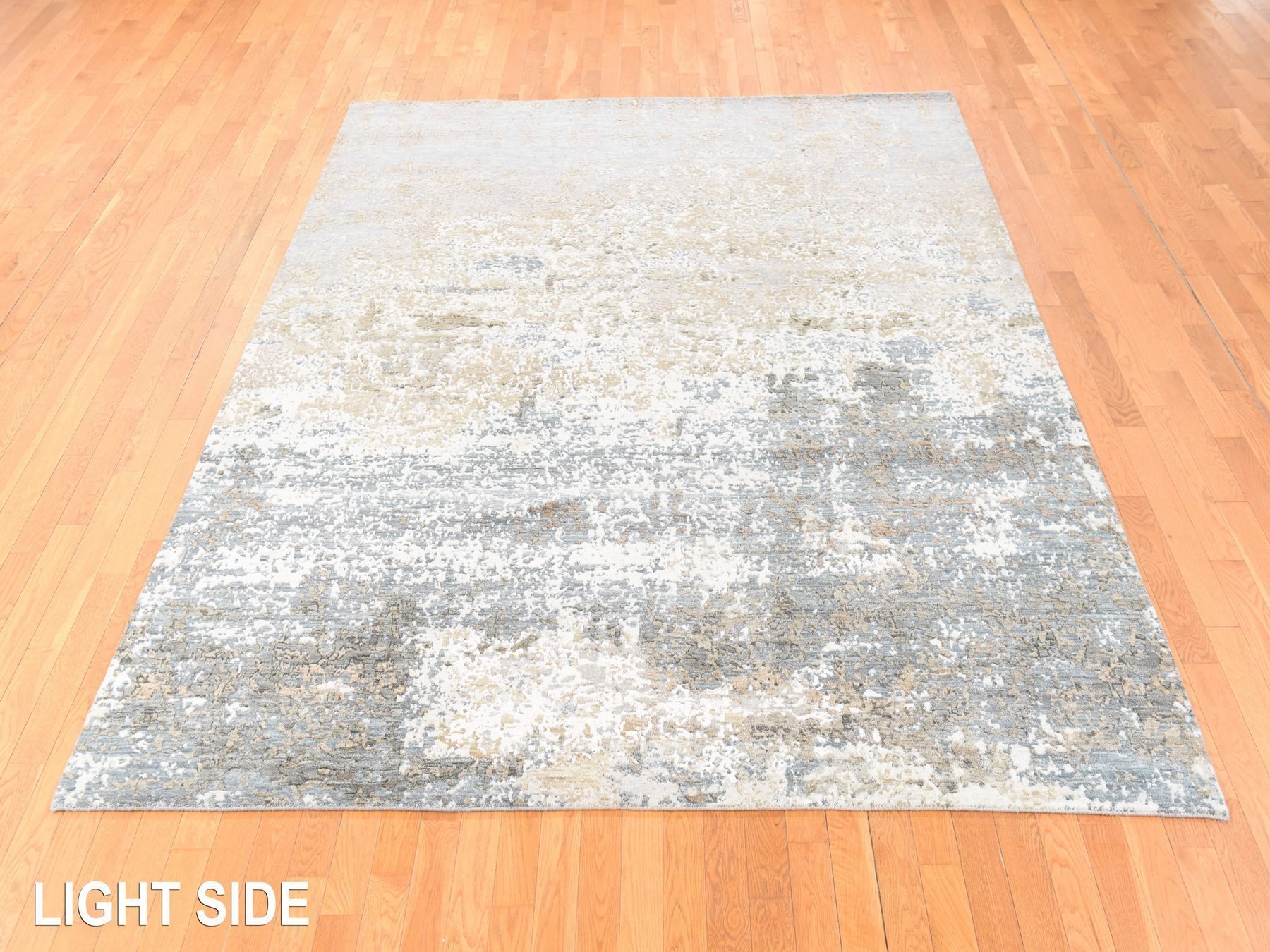 8'x9'10" Gray-Beige, Persian Knot, Galaxy Modern Abstract Design in Soft Colors, Wool and Silk, Denser Weave, Hand Knotted, Oriental Rug HR78665 - Image 3