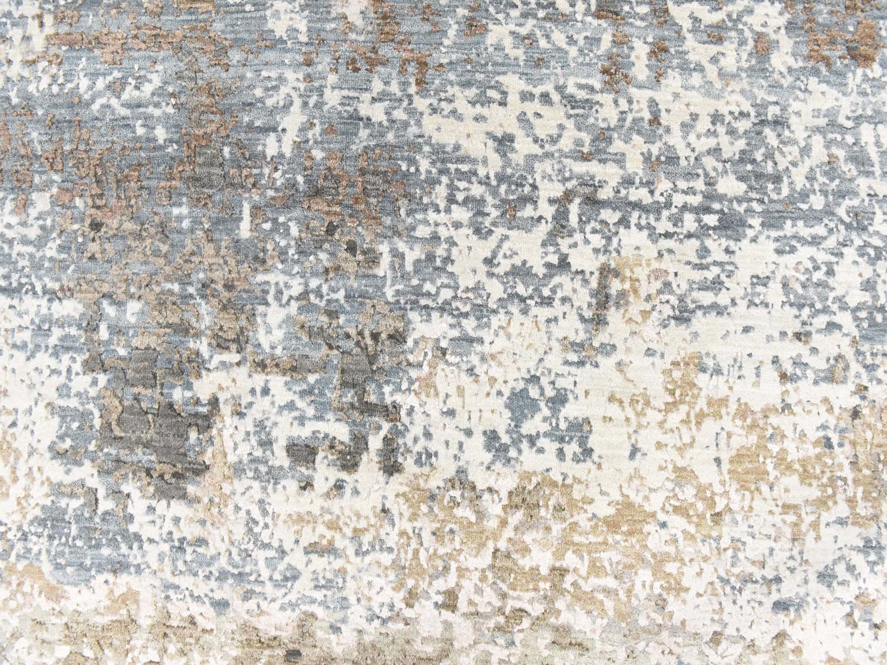 8'x9'10" Gray-Beige, Persian Knot, Galaxy Modern Abstract Design in Soft Colors, Wool and Silk, Denser Weave, Hand Knotted, Oriental Rug HR78665 - Image 5