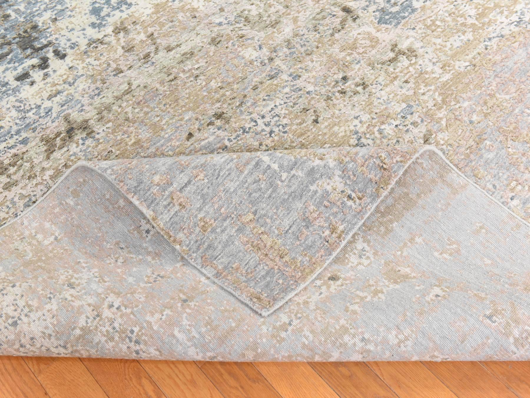 8'x9'10" Gray-Beige, Persian Knot, Galaxy Modern Abstract Design in Soft Colors, Wool and Silk, Denser Weave, Hand Knotted, Oriental Rug HR78665 - Image 8