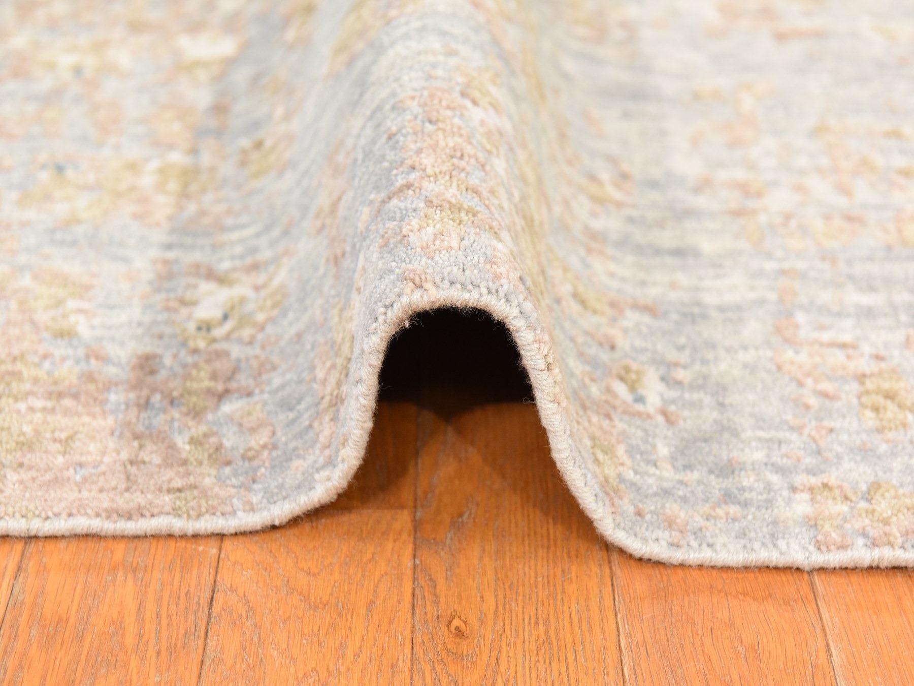 8'x9'10" Gray-Beige, Persian Knot, Galaxy Modern Abstract Design in Soft Colors, Wool and Silk, Denser Weave, Hand Knotted, Oriental Rug HR78665 - Image 9