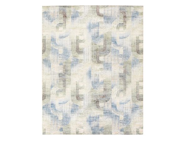 8'x10'2" Ivory, THE INTERTWINED PASSAGE, Silk with Textured Wool, Hand Knotted, Oriental Rug HR78668