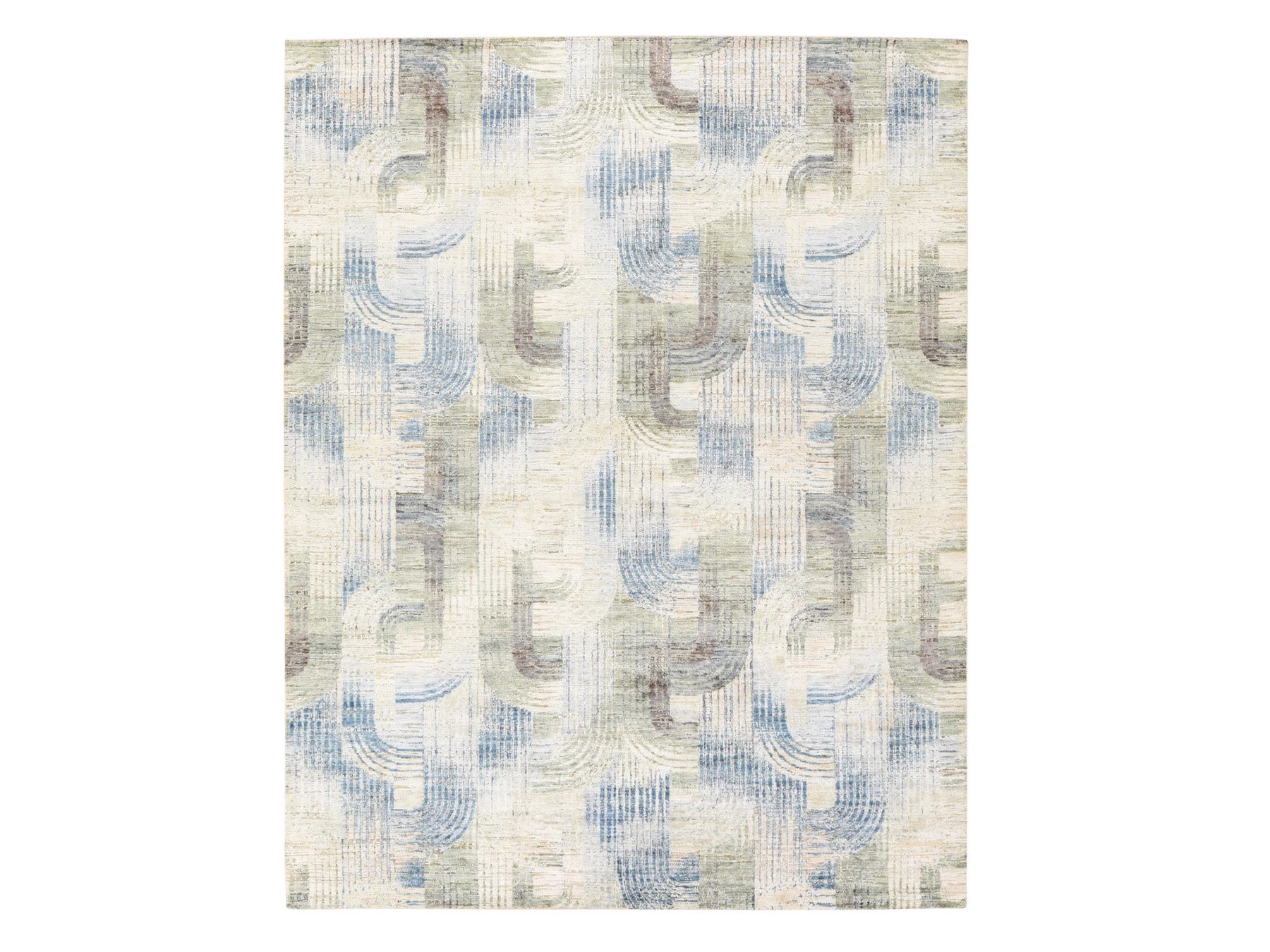 8'x10'2" Ivory, THE INTERTWINED PASSAGE, Silk with Textured Wool, Hand Knotted, Oriental Rug HR78668
