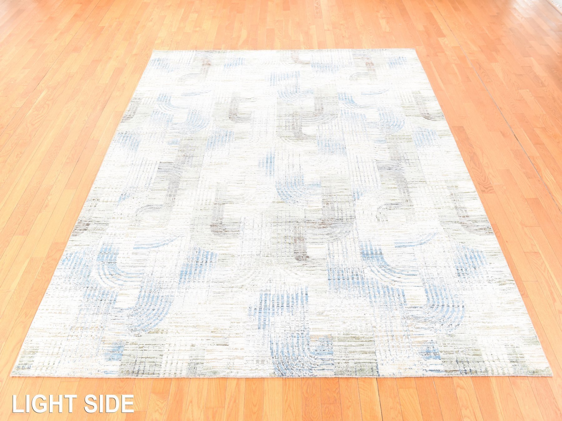 8'x10'2" Ivory, THE INTERTWINED PASSAGE, Silk with Textured Wool, Hand Knotted, Oriental Rug HR78668 - Image 3
