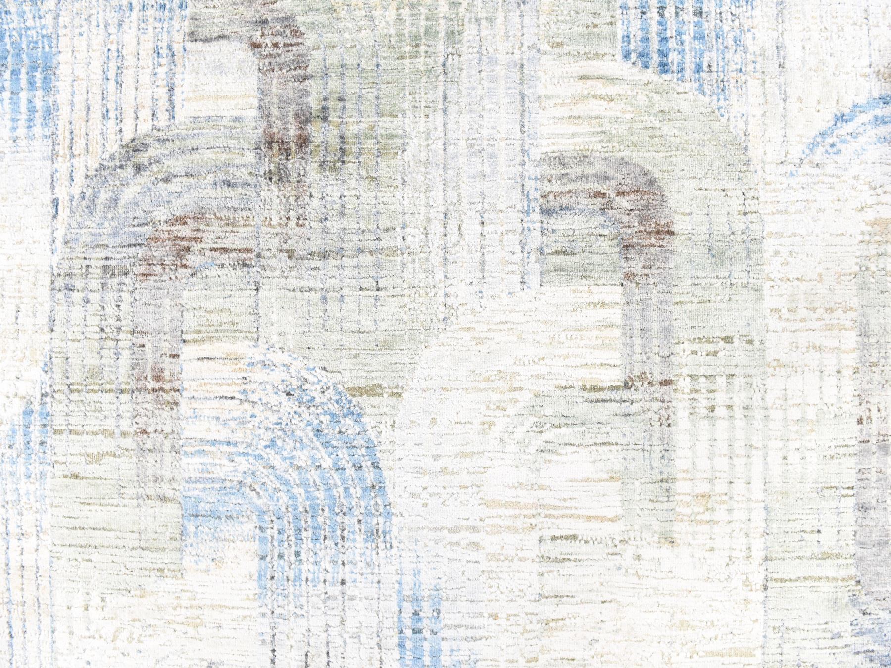 8'x10'2" Ivory, THE INTERTWINED PASSAGE, Silk with Textured Wool, Hand Knotted, Oriental Rug HR78668 - Image 5