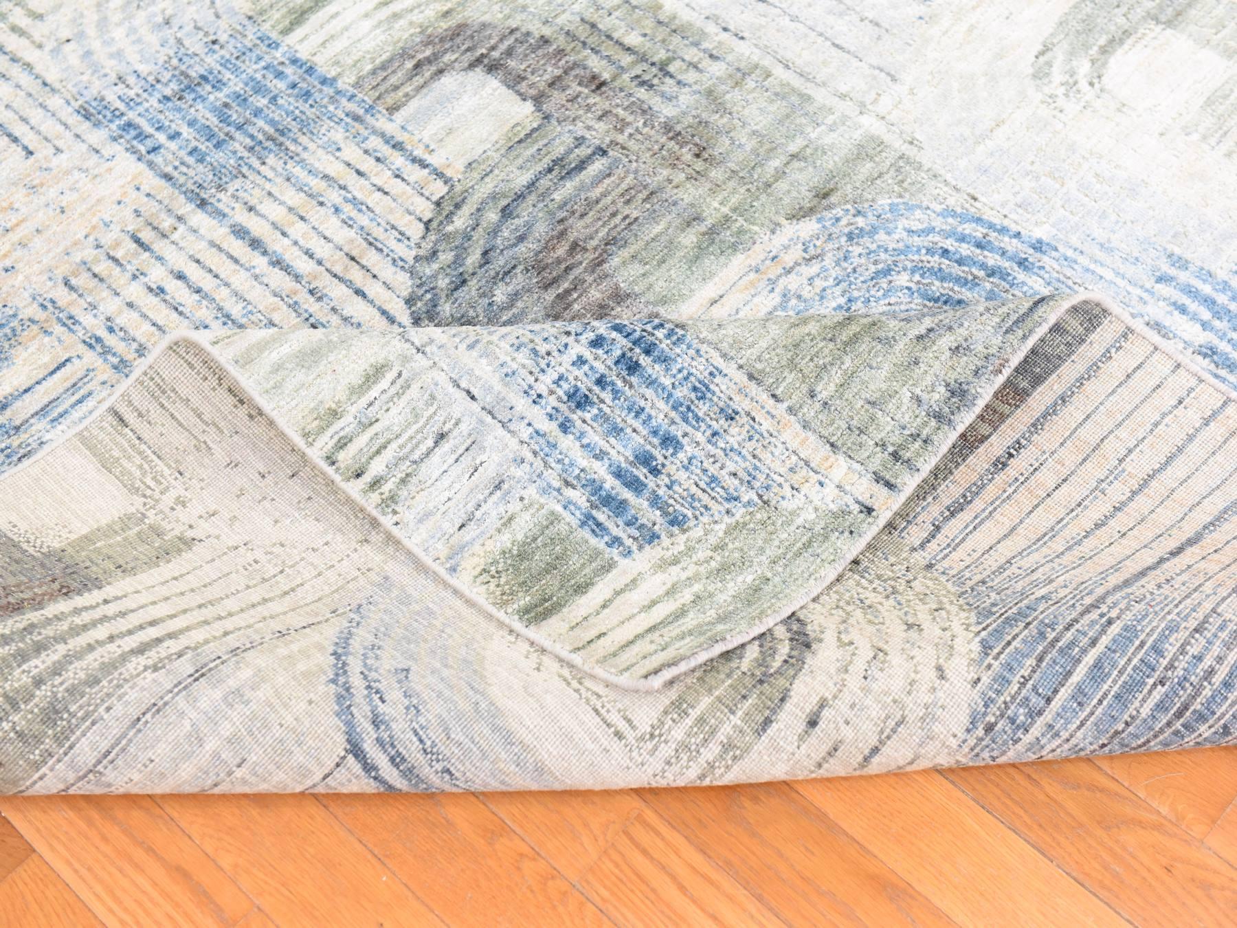 8'x10'2" Ivory, THE INTERTWINED PASSAGE, Silk with Textured Wool, Hand Knotted, Oriental Rug HR78668 - Image 8