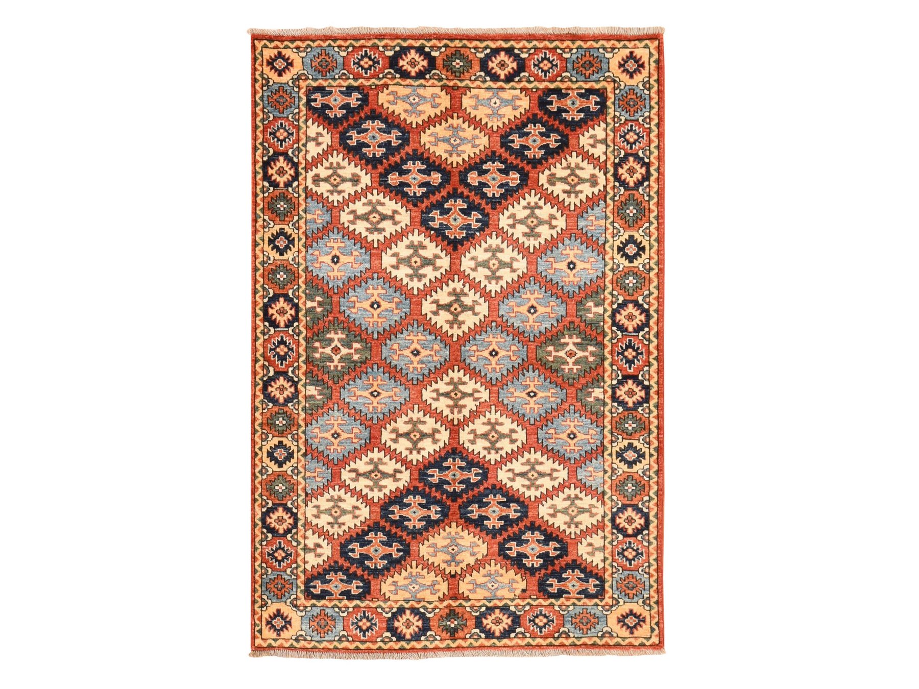 4'x6' Yam Orange, Afghan Ersari with Repetitive Design, Pure Wool, Hand Knotted, Oriental Rug HR78673