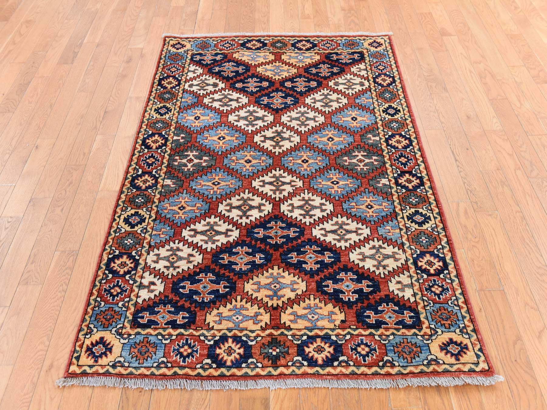 4'x6' Yam Orange, Afghan Ersari with Repetitive Design, Pure Wool, Hand Knotted, Oriental Rug HR78673 - Image 2