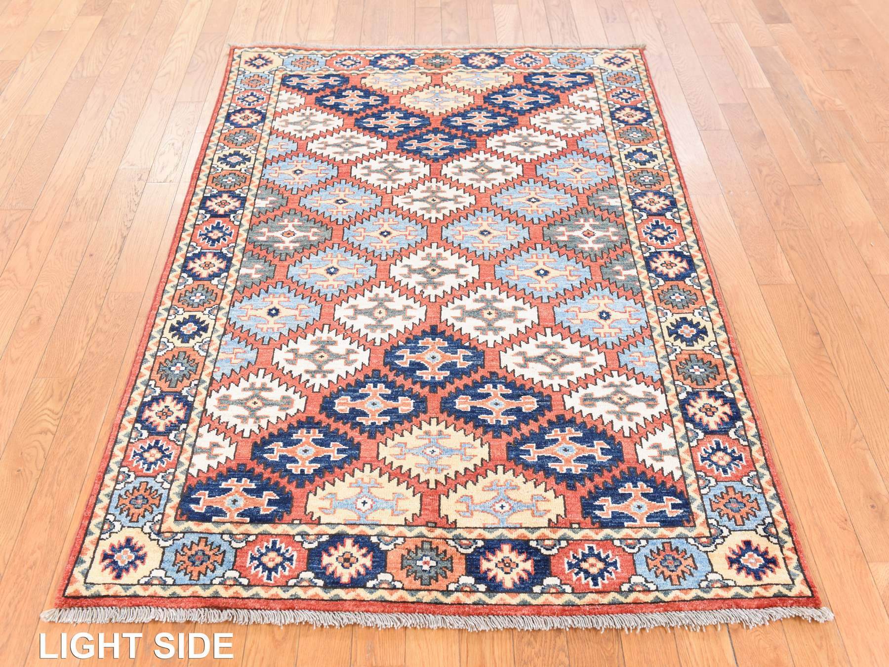 4'x6' Yam Orange, Afghan Ersari with Repetitive Design, Pure Wool, Hand Knotted, Oriental Rug HR78673 - Image 3