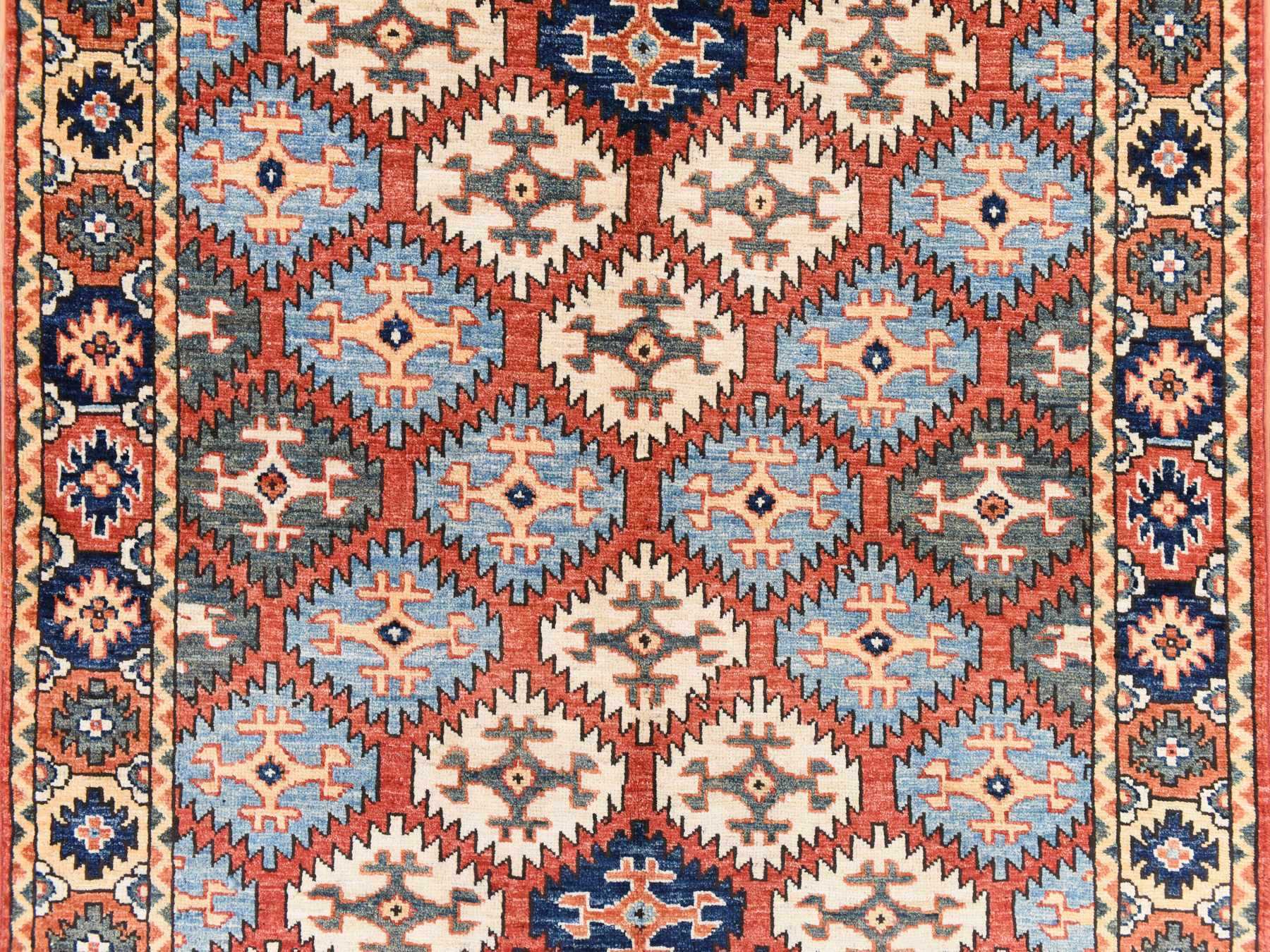 4'x6' Yam Orange, Afghan Ersari with Repetitive Design, Pure Wool, Hand Knotted, Oriental Rug HR78673 - Image 4