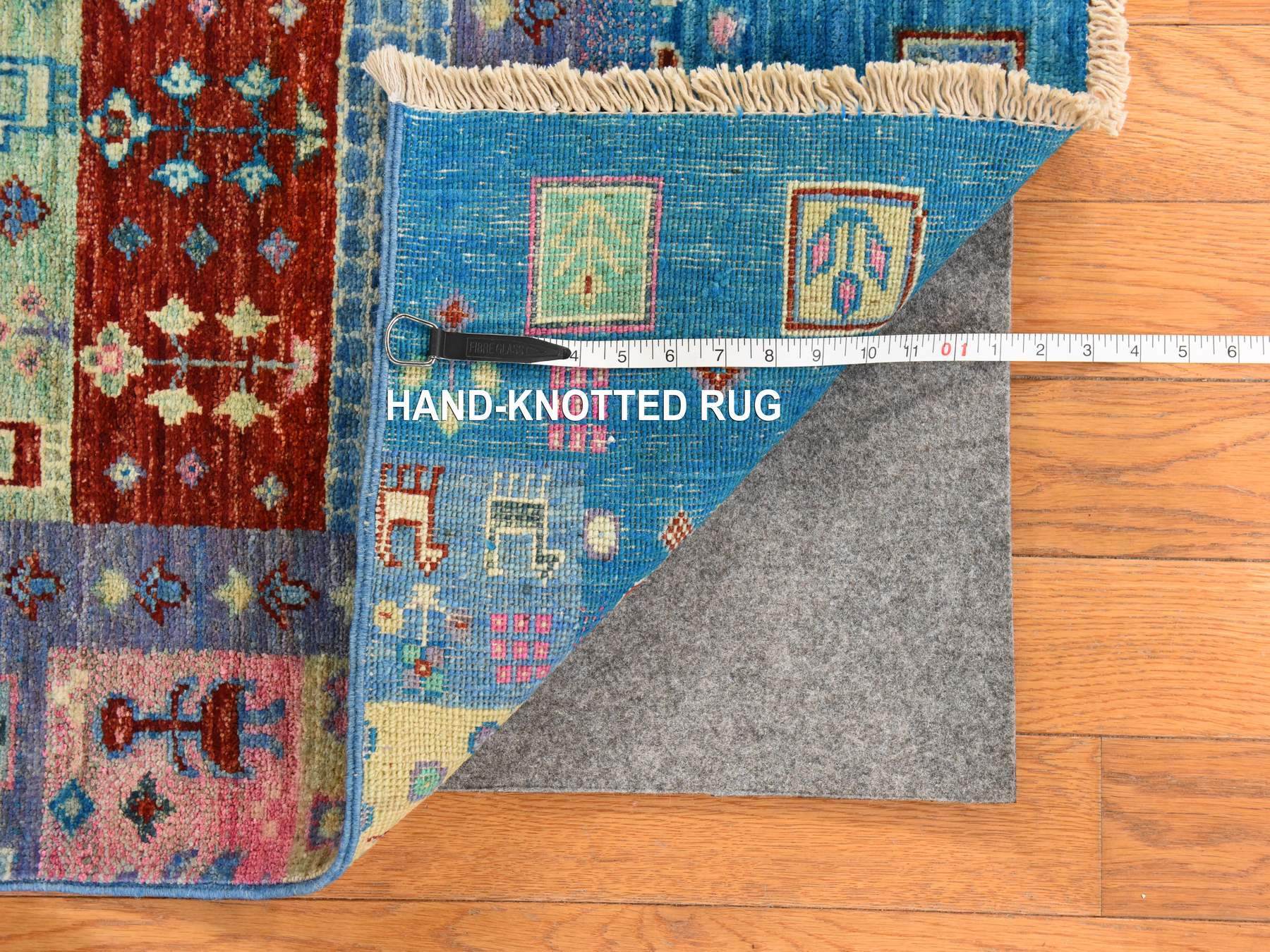 4'x5'10" Diva Blue, Fine Kashkuli Gabbeh with Small Animal Figurines, Hand Knotted, Natural Dyes, Pure Wool, Oriental Rug HR78675 - Image 6