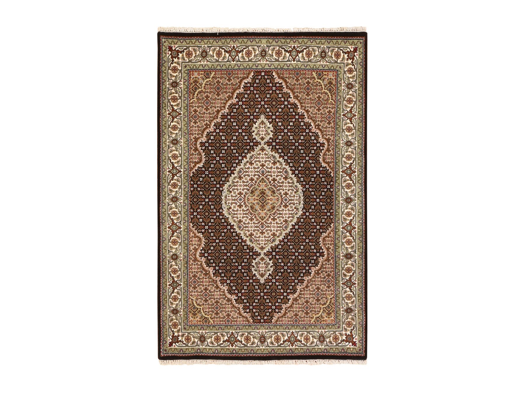 4'x6' Rich Black, 250 KPSI, Tabriz Mahi with Fish Medallion Design, Hand Knotted, 100% Wool, Oriental Rug HR78681
