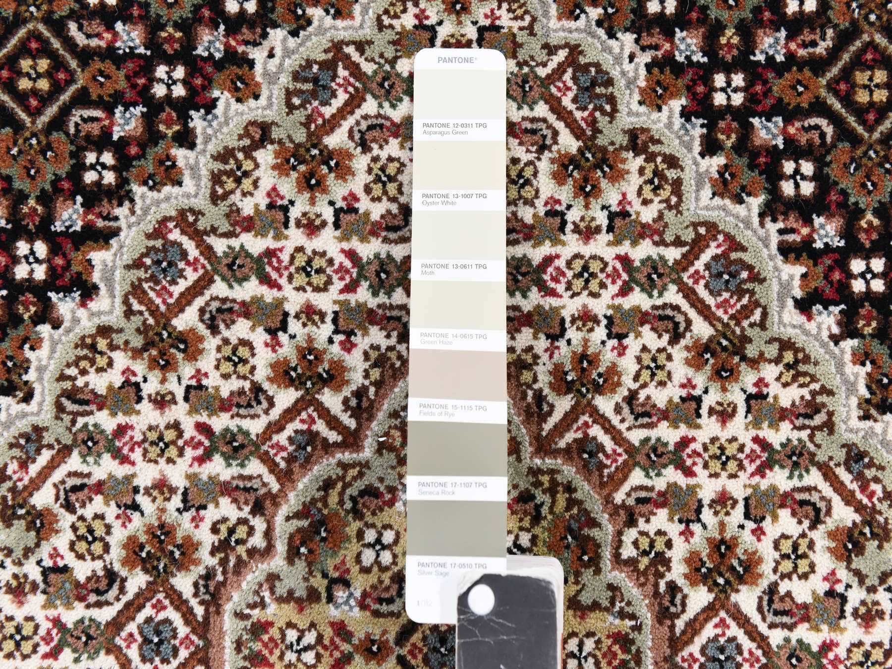4'x6' Rich Black, 250 KPSI, Tabriz Mahi with Fish Medallion Design, Hand Knotted, 100% Wool, Oriental Rug HR78681 - Image 5