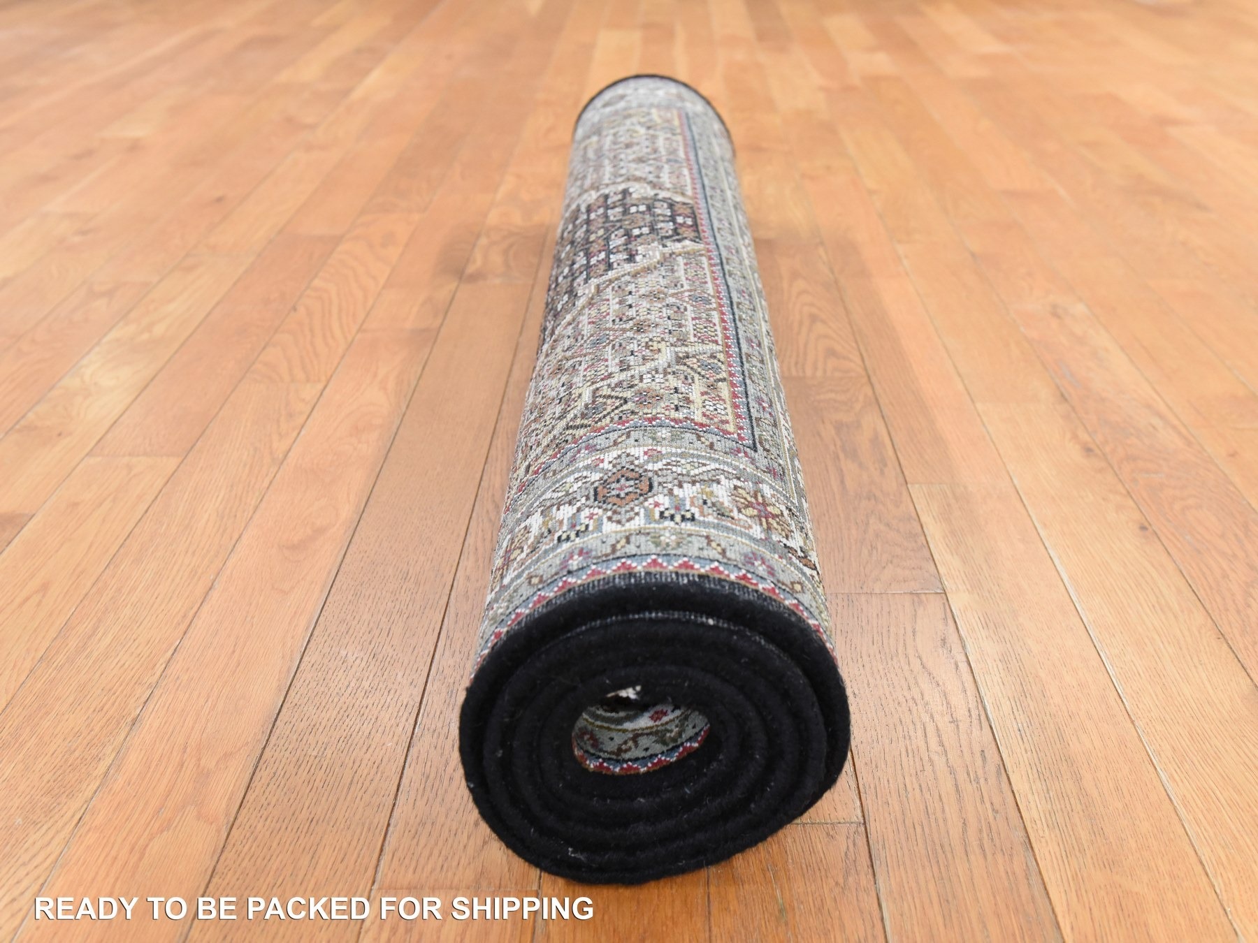 4'x6' Rich Black, 250 KPSI, Tabriz Mahi with Fish Medallion Design, Hand Knotted, 100% Wool, Oriental Rug HR78681 - Image 8