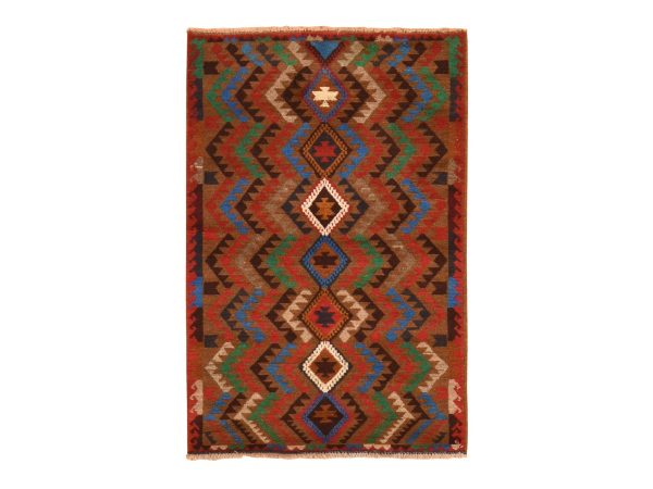 3'x4'6" Rustic Brown, Colorful Afghan Baluch with Geometric Design, Pure Wool, Hand Knotted, Oriental Rug HR78682