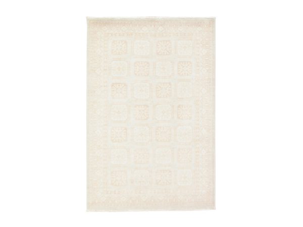 4'1"x6'1" Alabaster White, Washed Out Peshawar with Khotan Design, Hand Knotted, Pure Wool, Oriental Rug HR78683