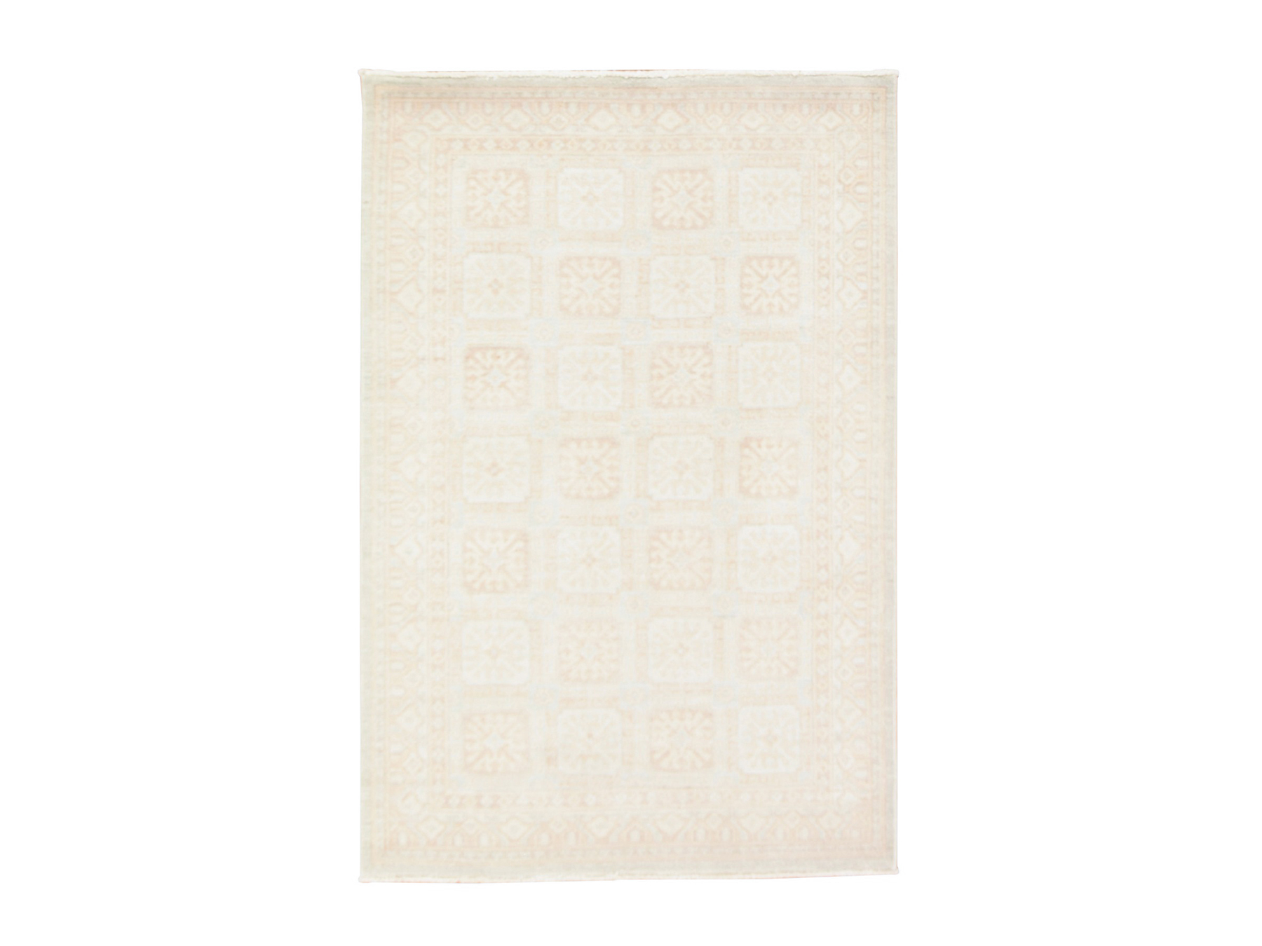 4'1"x6'1" Alabaster White, Washed Out Peshawar with Khotan Design, Hand Knotted, Pure Wool, Oriental Rug HR78683