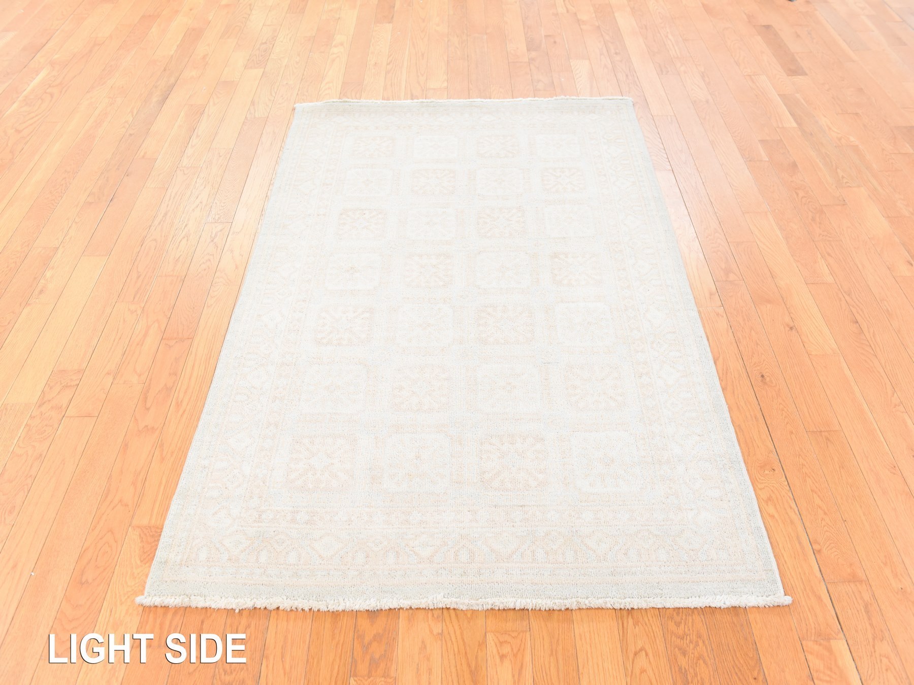 4'1"x6'1" Alabaster White, Washed Out Peshawar with Khotan Design, Hand Knotted, Pure Wool, Oriental Rug HR78683 - Image 3