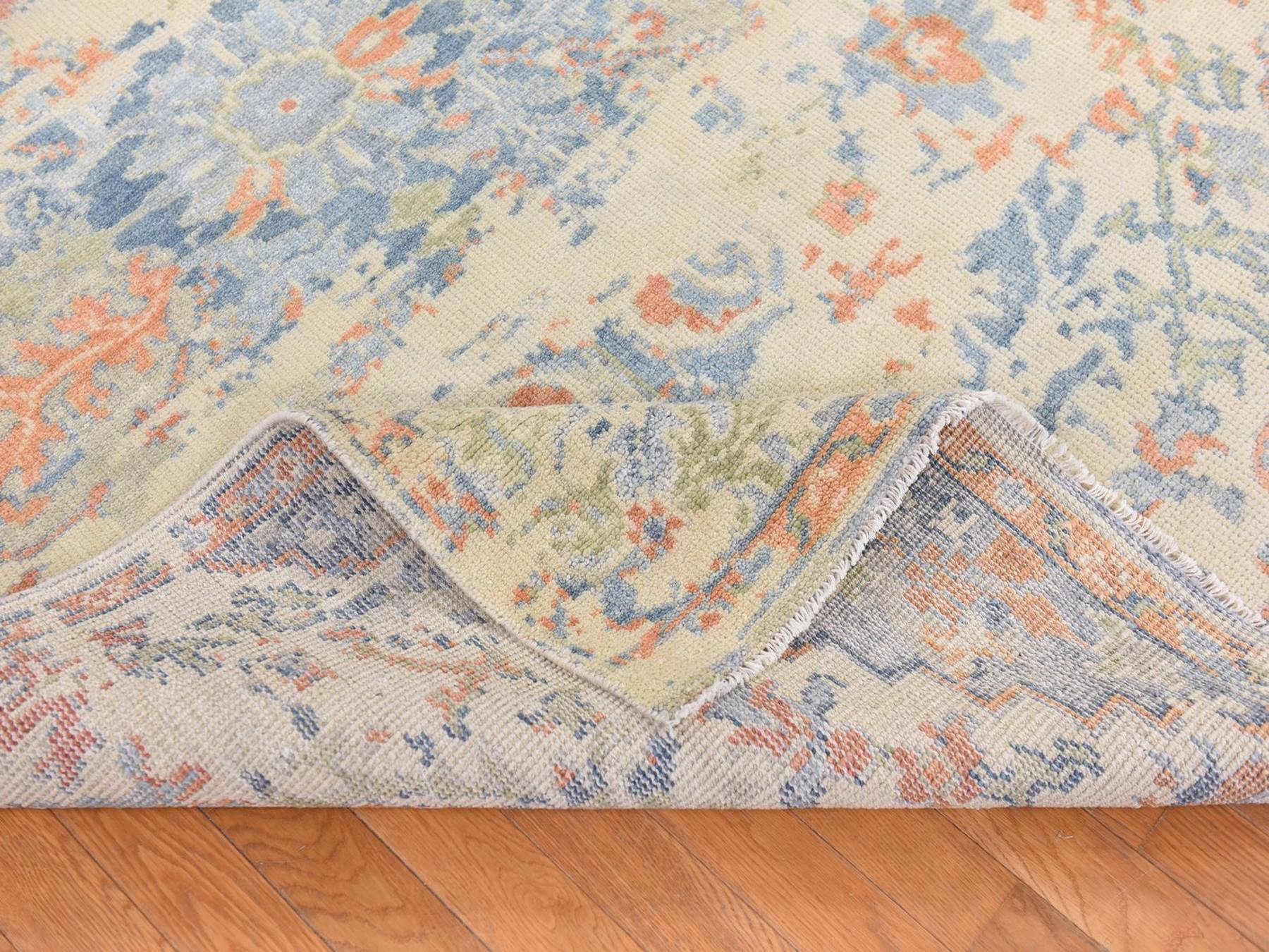 5'9"x9' Alabaster White, Variegated Broken Heriz Design, Supple Collection, Pure Wool, Hand Knotted, Oriental Rug HR78689 - Image 8