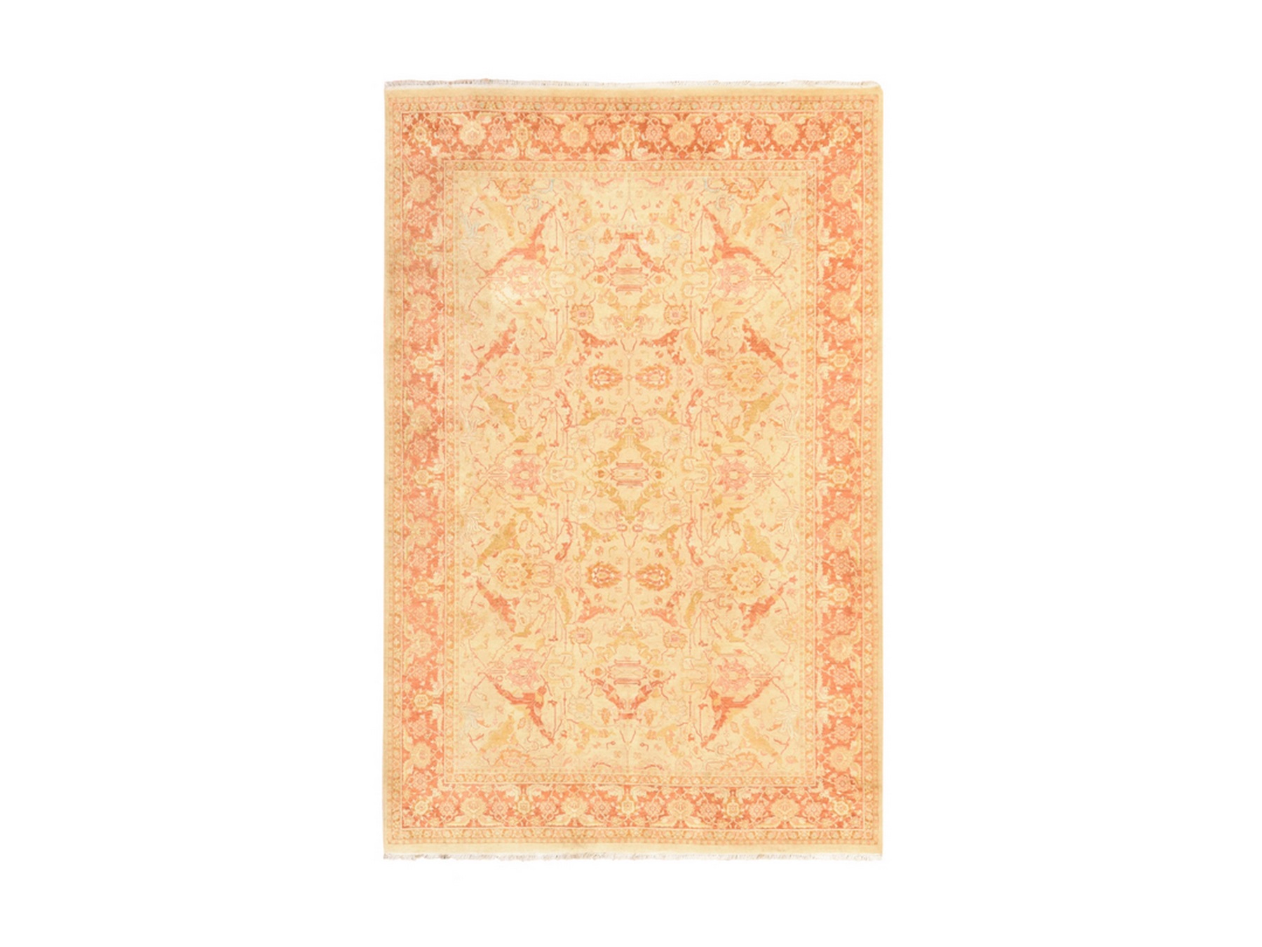 6'x9'4" Beige, 300 KPSI, New Pak Persian, All Over Design, Vegetable Dyes, Hand Knotted, 100% Wool, Oriental Rug HR78690