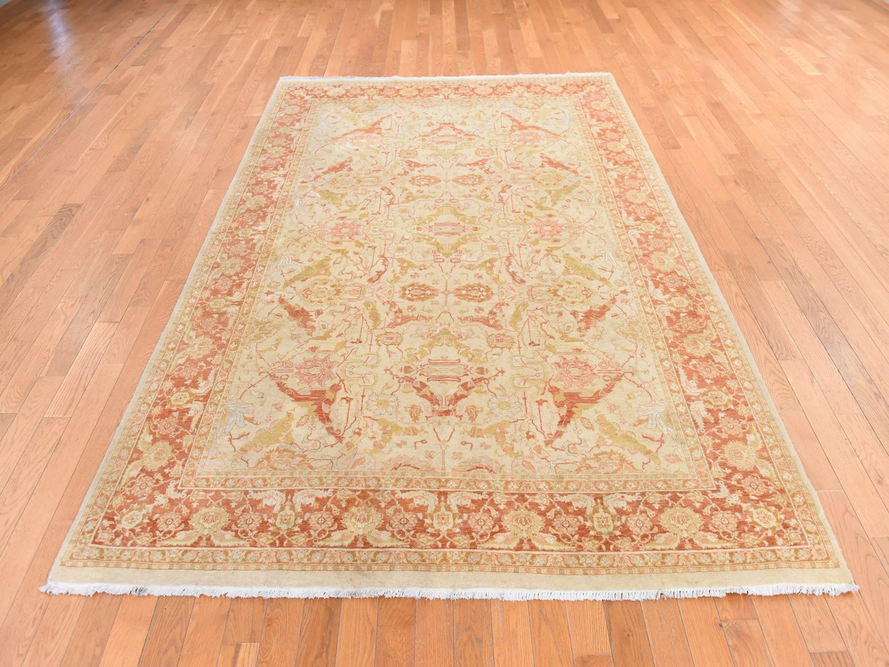 6'x9'4" Beige, 300 KPSI, New Pak Persian, All Over Design, Vegetable Dyes, Hand Knotted, 100% Wool, Oriental Rug HR78690 - Image 2