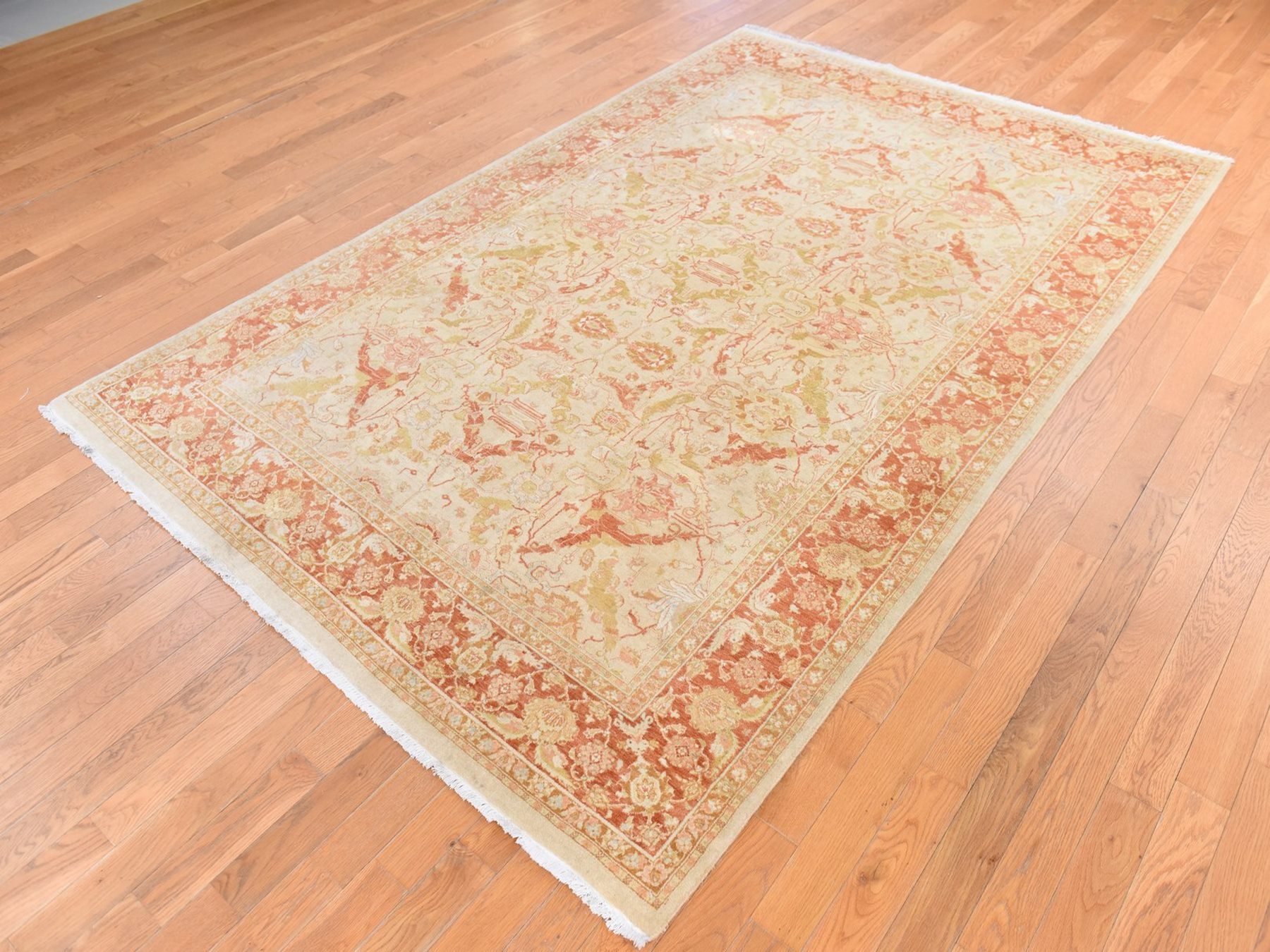 6'x9'4" Beige, 300 KPSI, New Pak Persian, All Over Design, Vegetable Dyes, Hand Knotted, 100% Wool, Oriental Rug HR78690 - Image 4