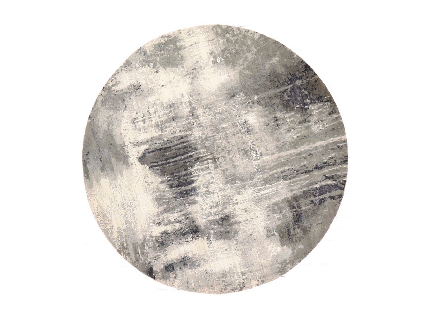 6'2"x6'2" Black with Touches of Ivory, Abstract Design, Hand Knotted, Wool and Silk, Round, Oriental Rug HR78691