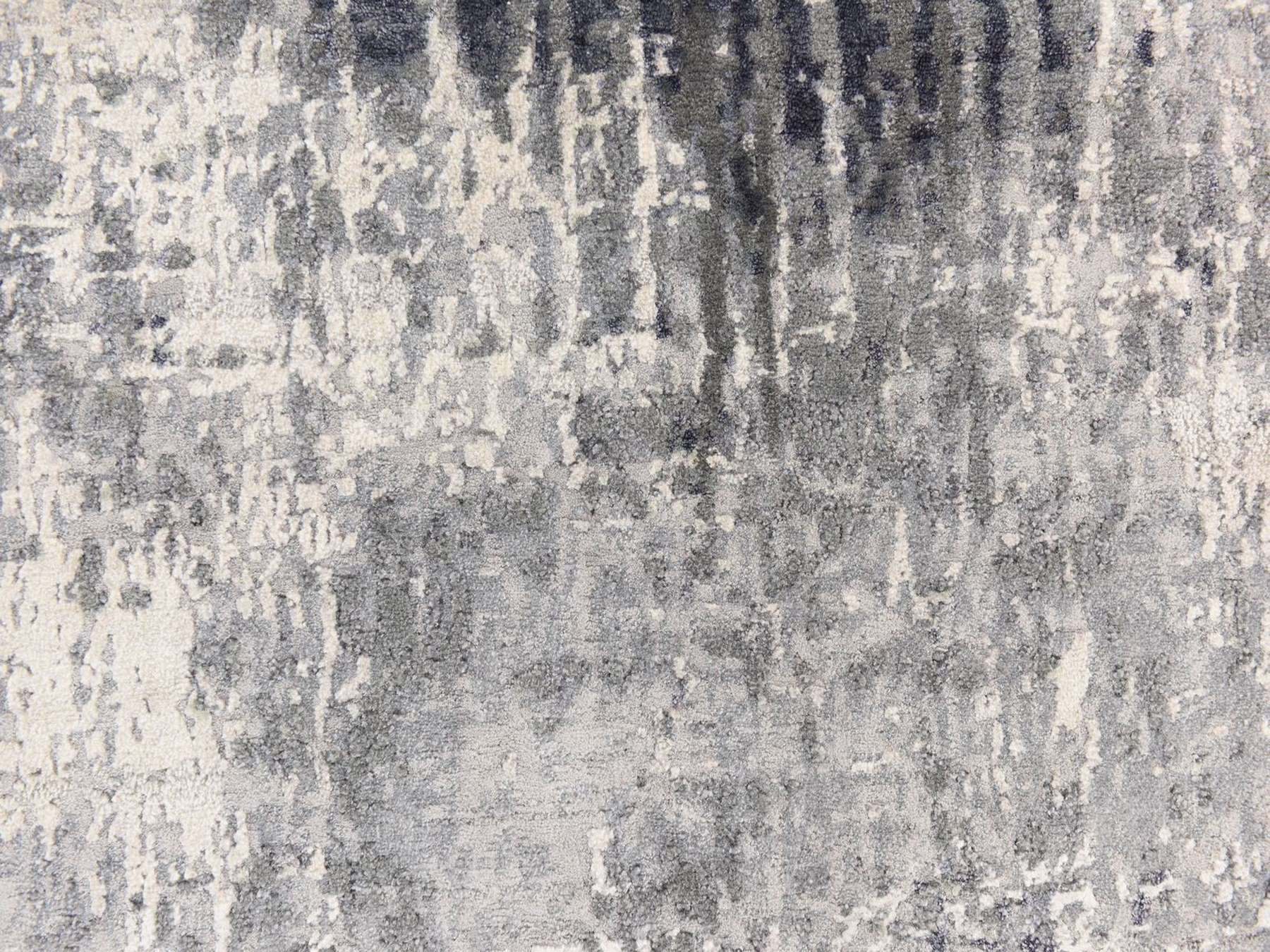 6'2"x6'2" Black with Touches of Ivory, Abstract Design, Hand Knotted, Wool and Silk, Round, Oriental Rug HR78691 - Image 4