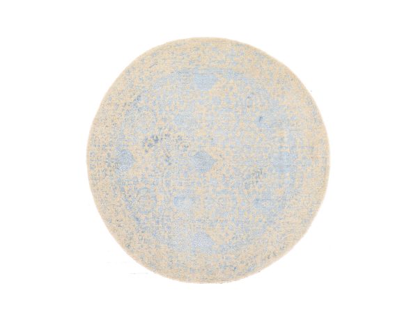 5'9"x5'9" Peach Color, Pomegranate Design, Hand Loomed, Wool and Art Silk, Round, Oriental Rug HR78692