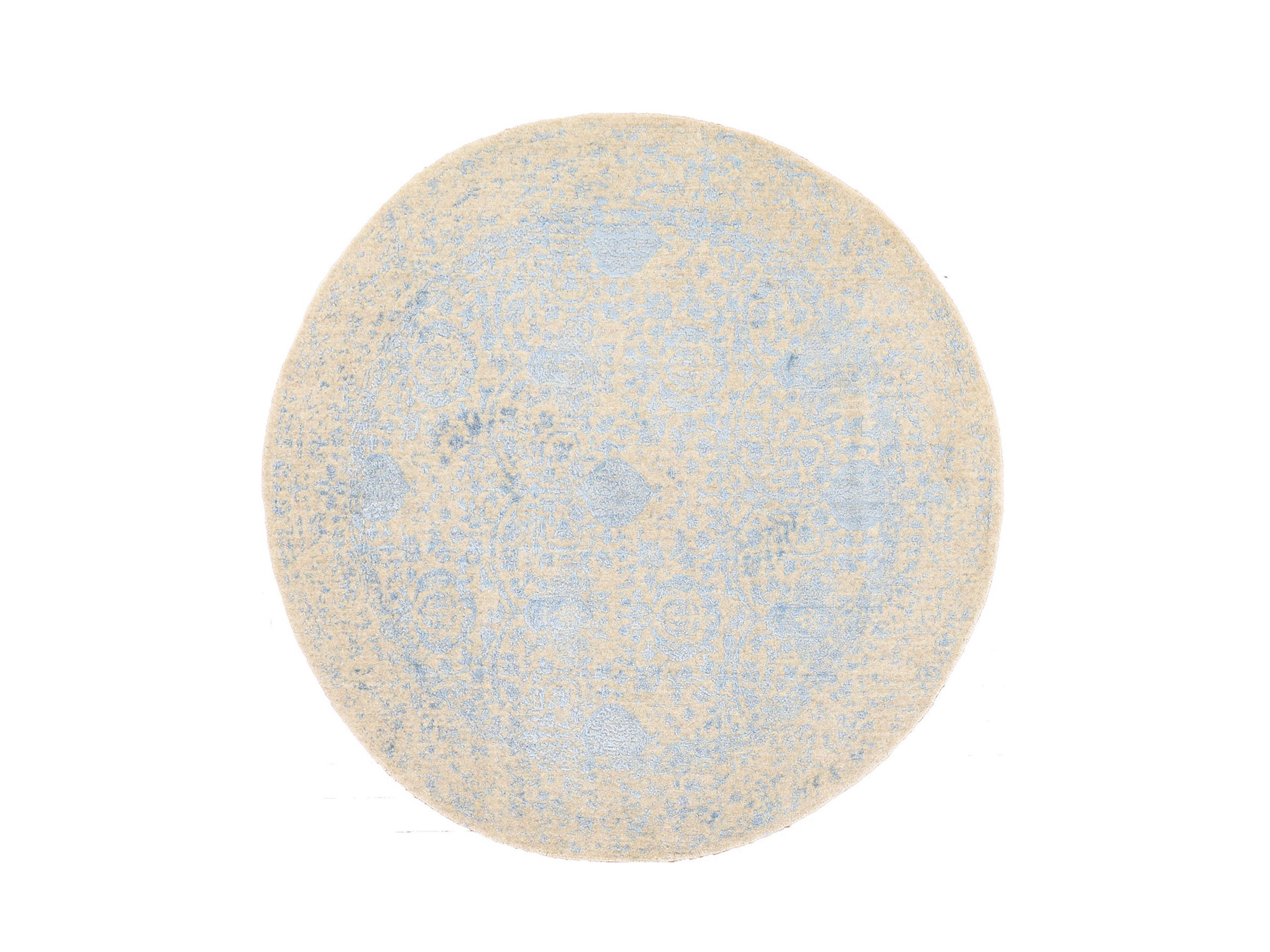 5'9"x5'9" Peach Color, Pomegranate Design, Hand Loomed, Wool and Art Silk, Round, Oriental Rug HR78692