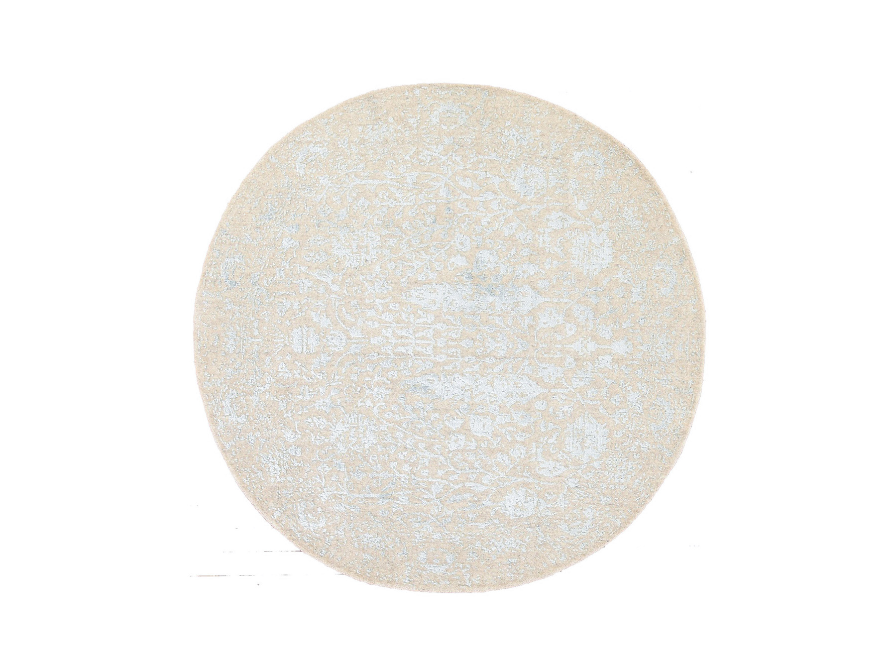 6'x6' Peach Color, Broken Cypress Tree Design, Wool and Silk, Thick and Plush, Hand Loomed, Round, Oriental Rug HR78693