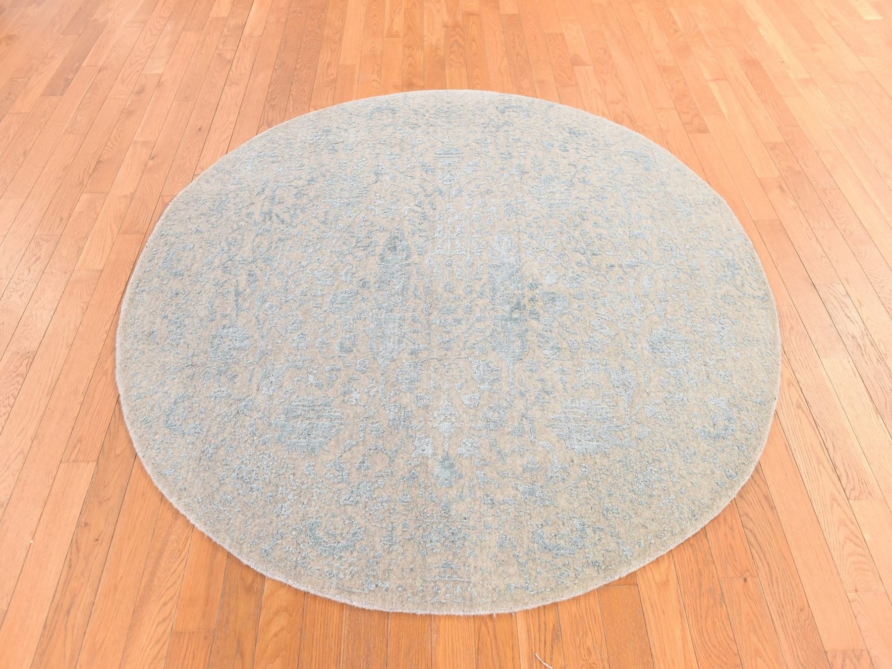 6'x6' Peach Color, Broken Cypress Tree Design, Wool and Silk, Thick and Plush, Hand Loomed, Round, Oriental Rug HR78693 - Image 2
