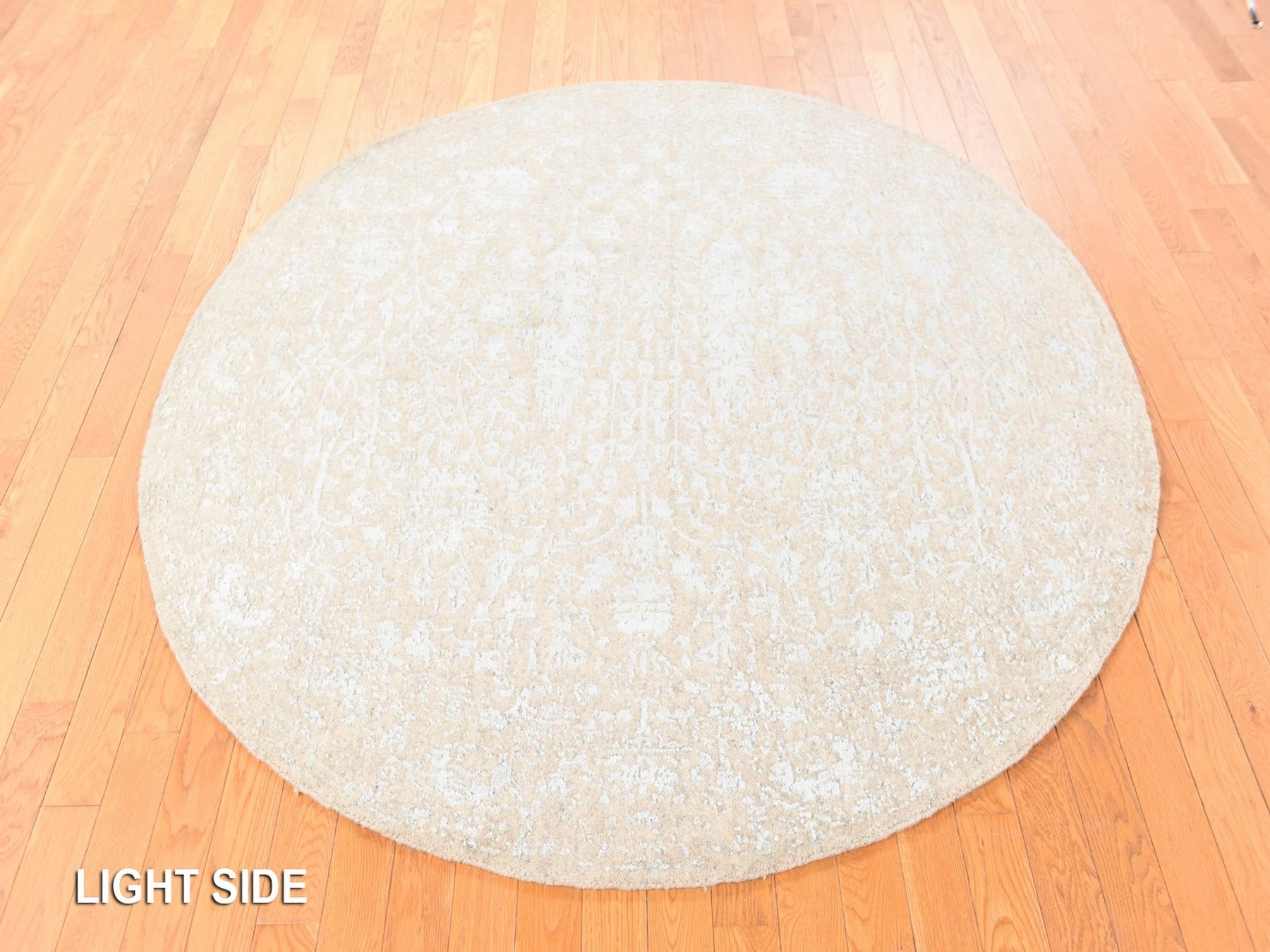 6'x6' Peach Color, Broken Cypress Tree Design, Wool and Silk, Thick and Plush, Hand Loomed, Round, Oriental Rug HR78693 - Image 3